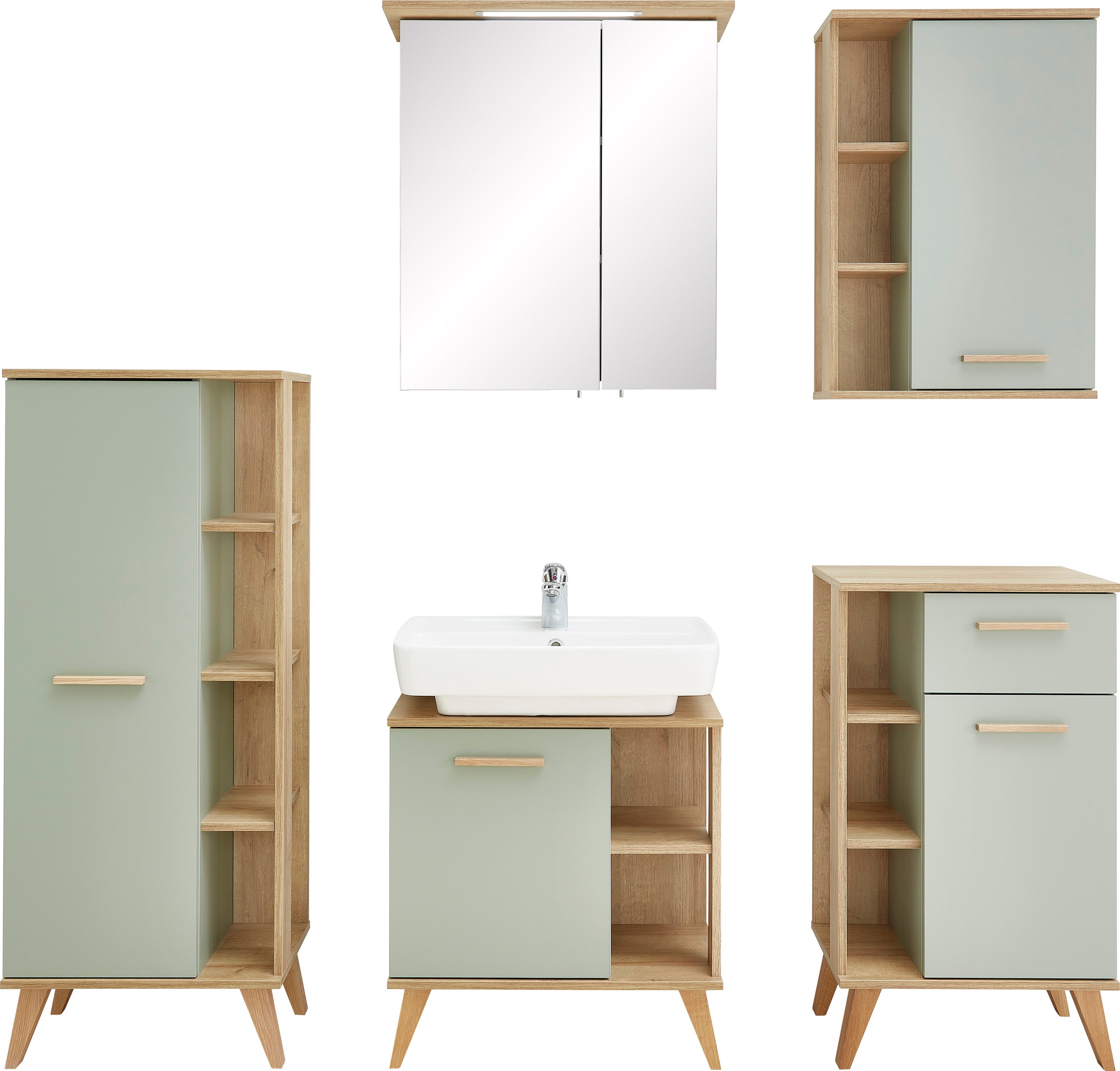 Saphir Badmöbel-Set »Quickset 5-teilig, Waschbeckenunterschrank mit LED-Spi günstig online kaufen