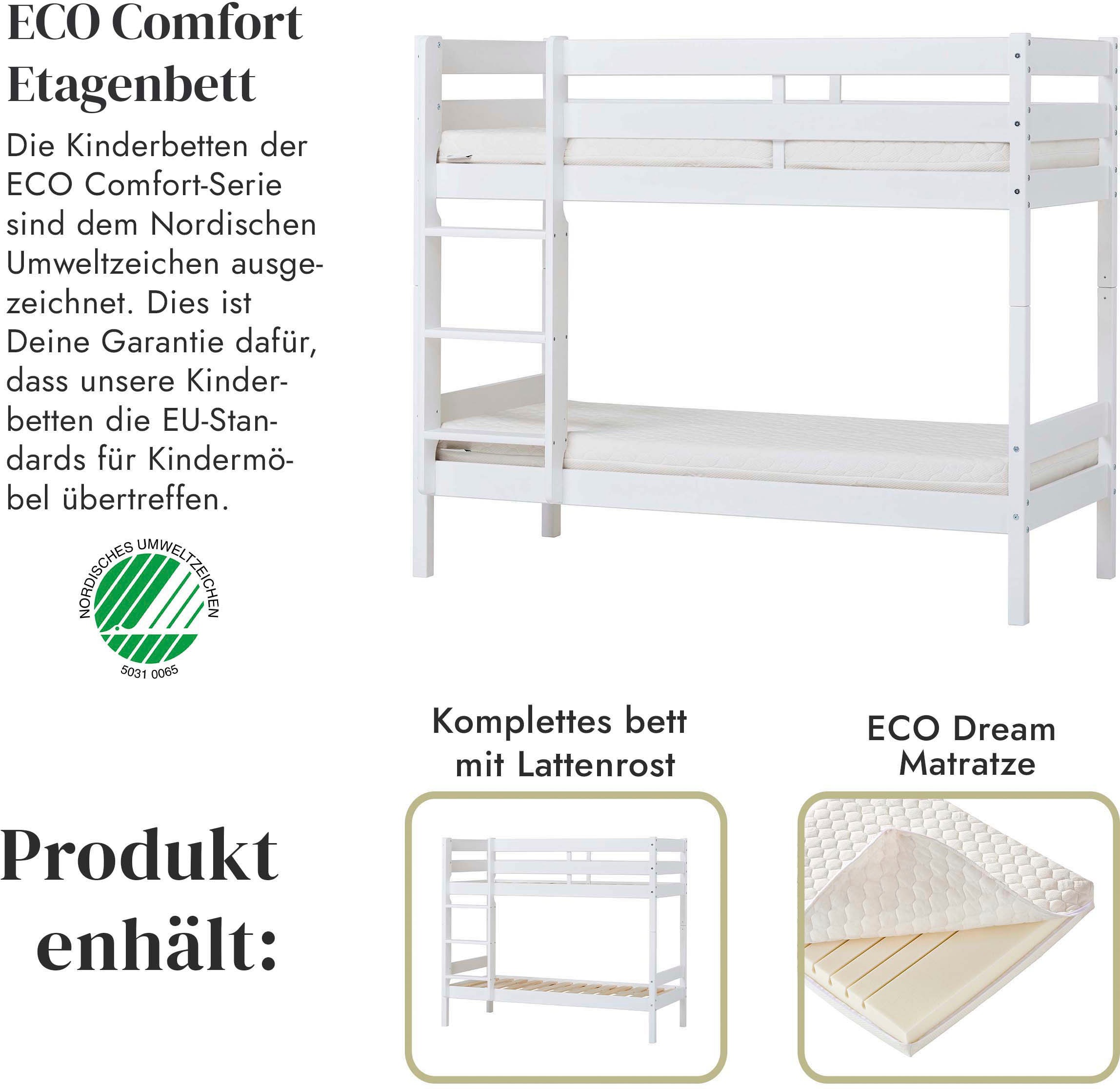 Hoppekids Etagenbett »ECO Comfort Kinderbett 90x200 oder 70x160 aus Massivholz in 4 Farben«, TÜV, FSC und Nordisches Umweltzeichen – wahlweise mit Matratzen
