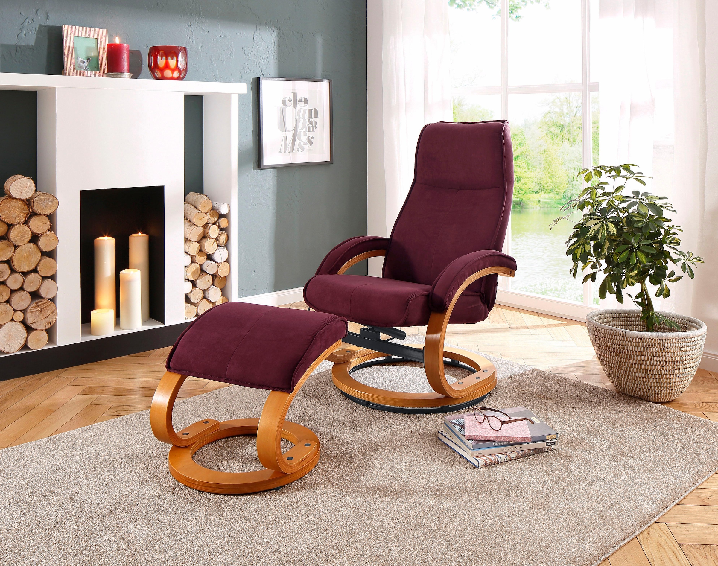 Home affaire Relaxsessel »Paris, TV-Sessel mit Hocker und manueller Liegefunktion«, (Set, 2 St., bestehend aus Sessel und Hocker), Set (Sessel und Hocker), Dreh- und Kippfunktion