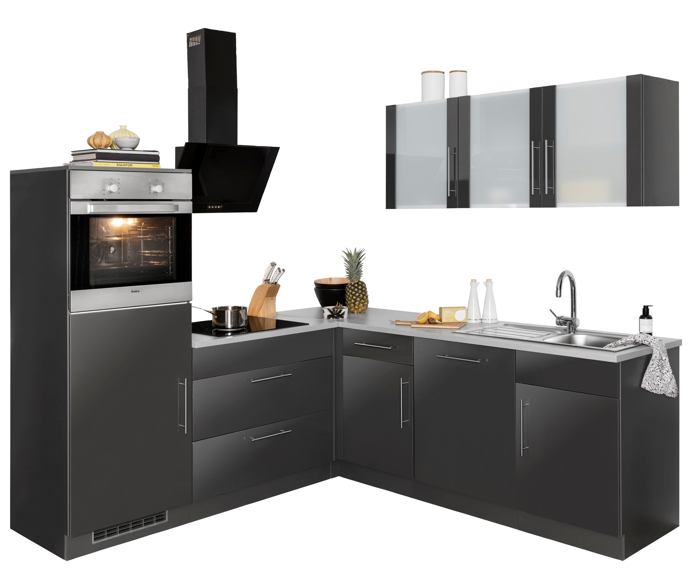 wiho Küchen Winkelküche »Cali«, mit E-Geräten, Stellbreite 210 x 220 cm