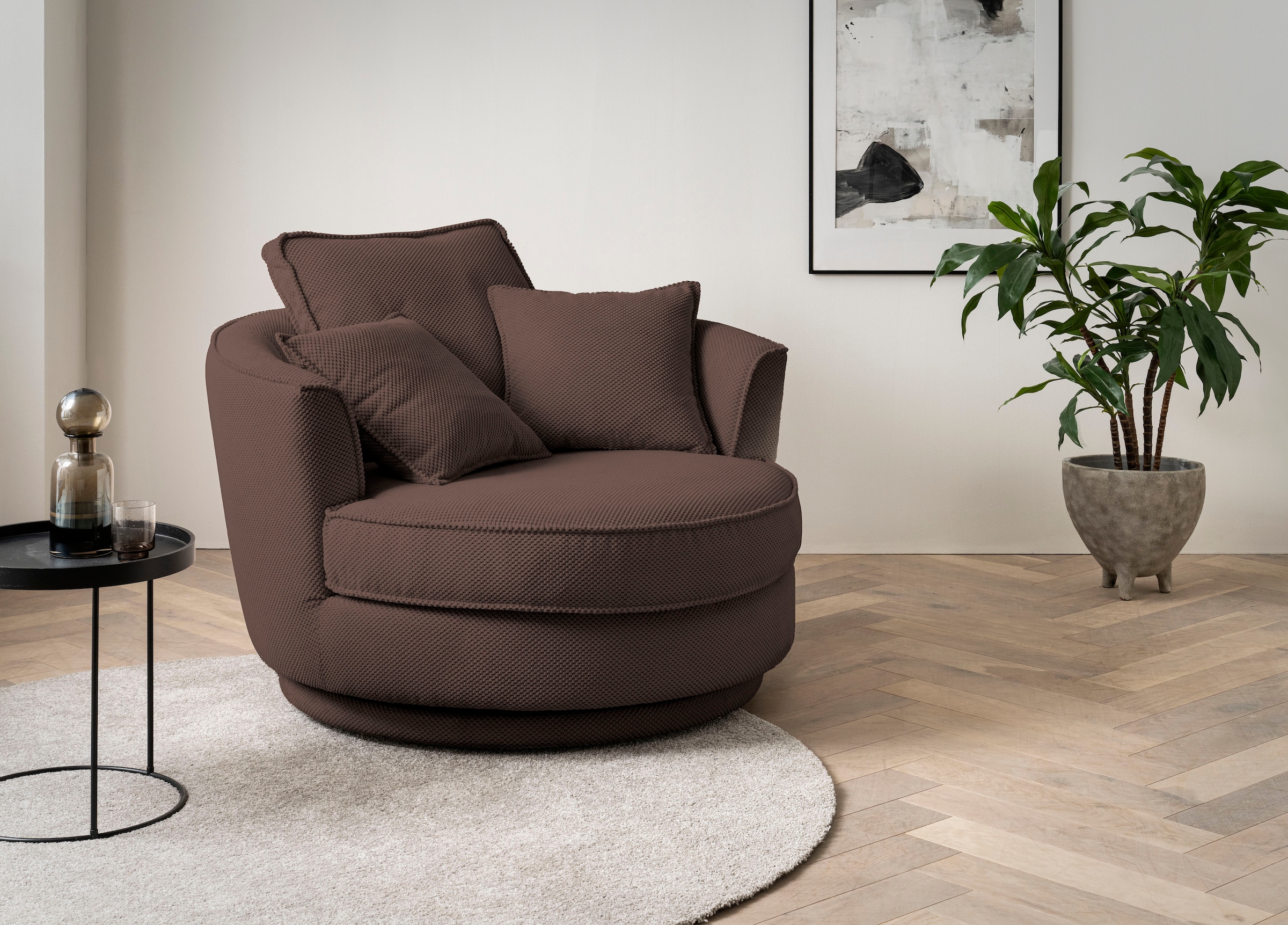 Leonique Drehsessel »MAISIE, Love Seat XXL, Lese-Sessel BIG-«, Sessel in MEGA CORD u. Web-Velours, 360 Grad drehbar