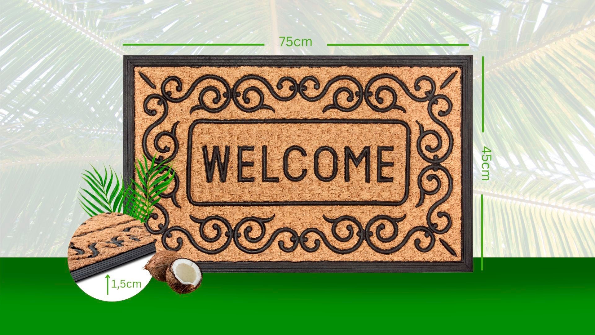 HANSE Home Fußmatte »Mix Mats Gummi-Kokos Welcome Floral Border, Türmatte«, rechteckig, 15 mm Höhe, Kokos, Gummi, Schmutzfangmatte, Outdoor, Rutschfest, Innen, Kokosmatte