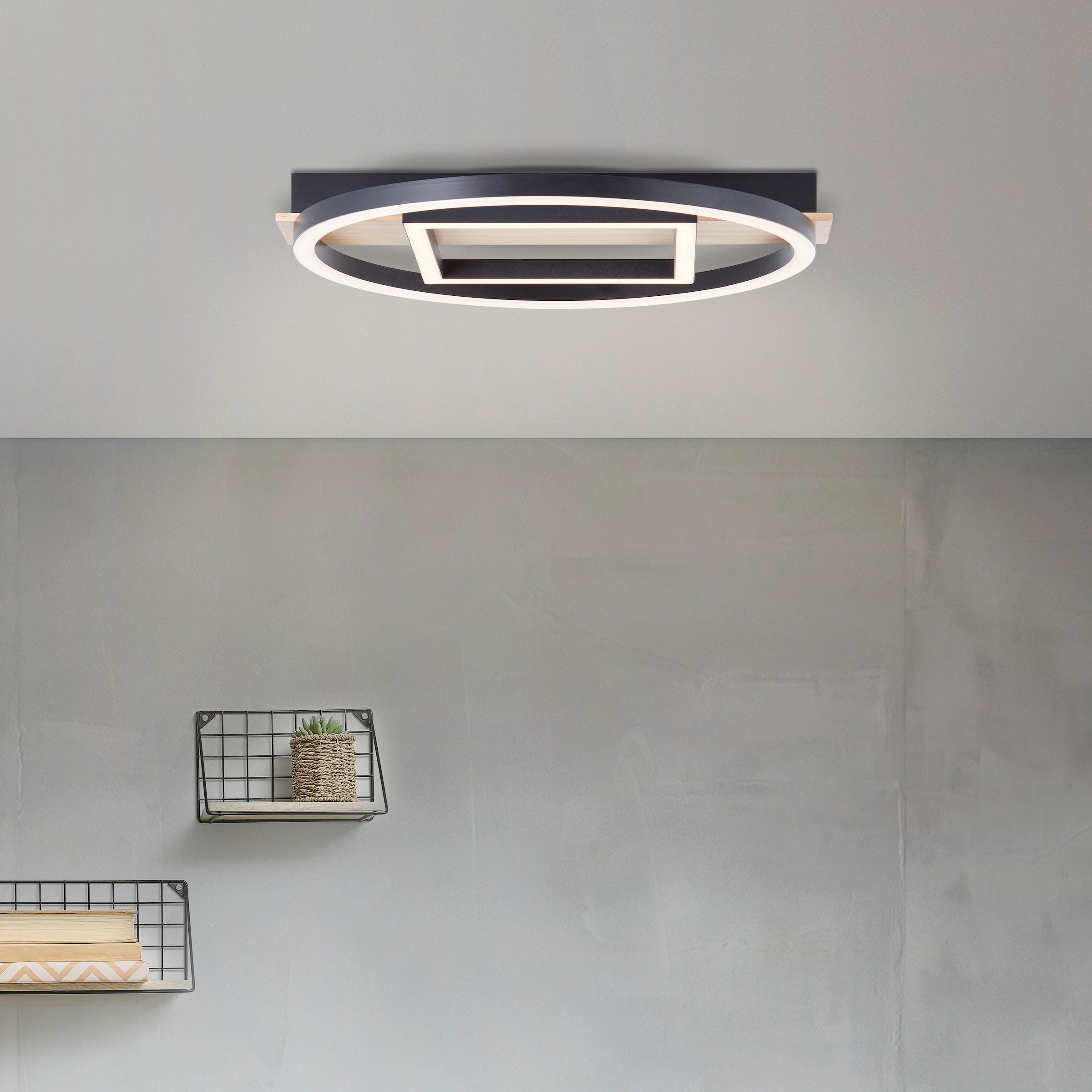 my home LED Deckenleuchte »Lysann Deckenlampe«, Leuchtmittel LED-Board | LED fest integriert, 39 x 37 cm, 24 W, 2500 lm, 3000 K, Holz/Metall, braun/schwarz