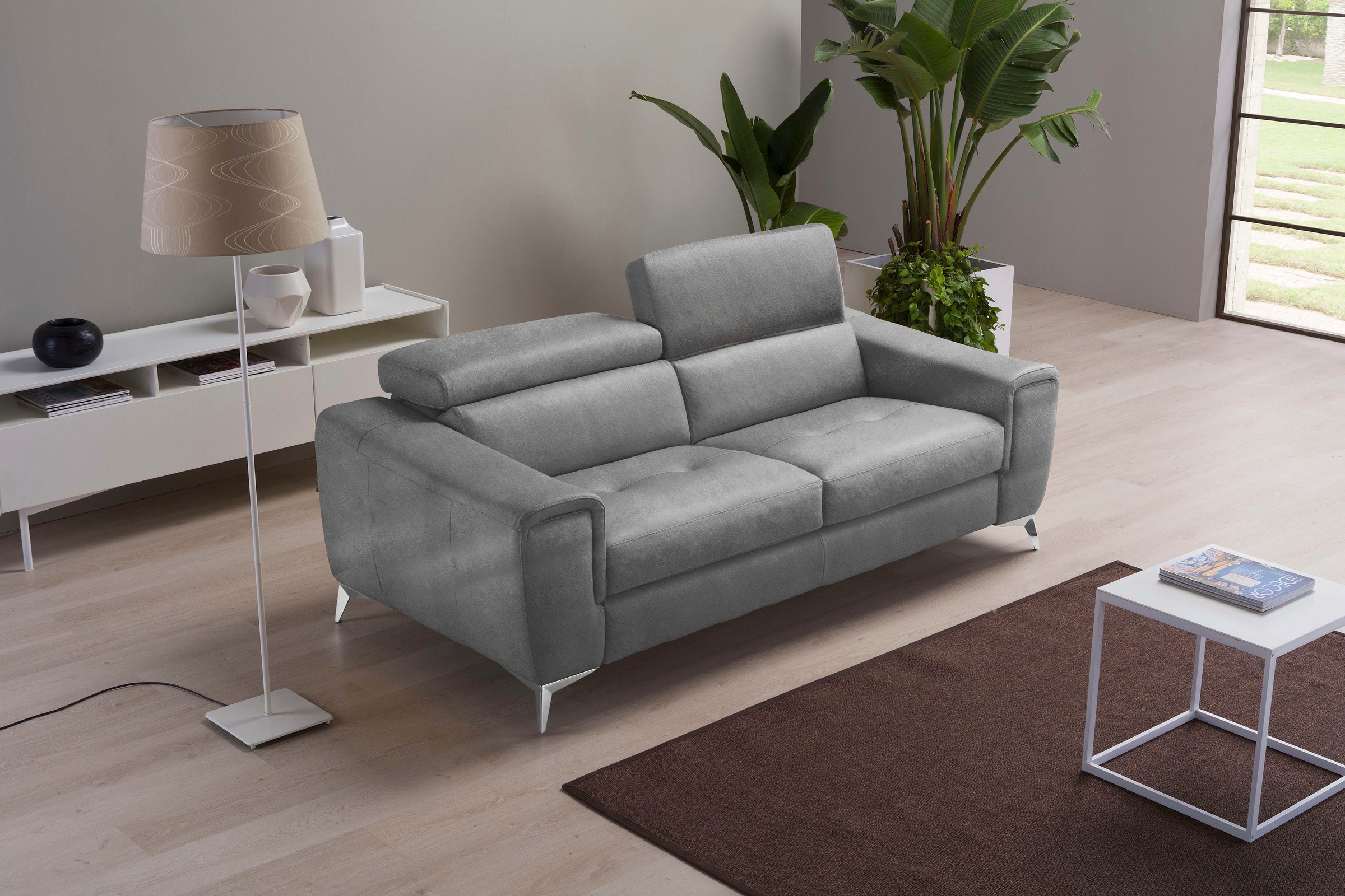 Egoitaliano 2,5-Sitzer »Francine, Designsofa, Loungesofa, Breite 213 cm, Fußfarbe chrom«, Designfuß, Leder BULL, safari