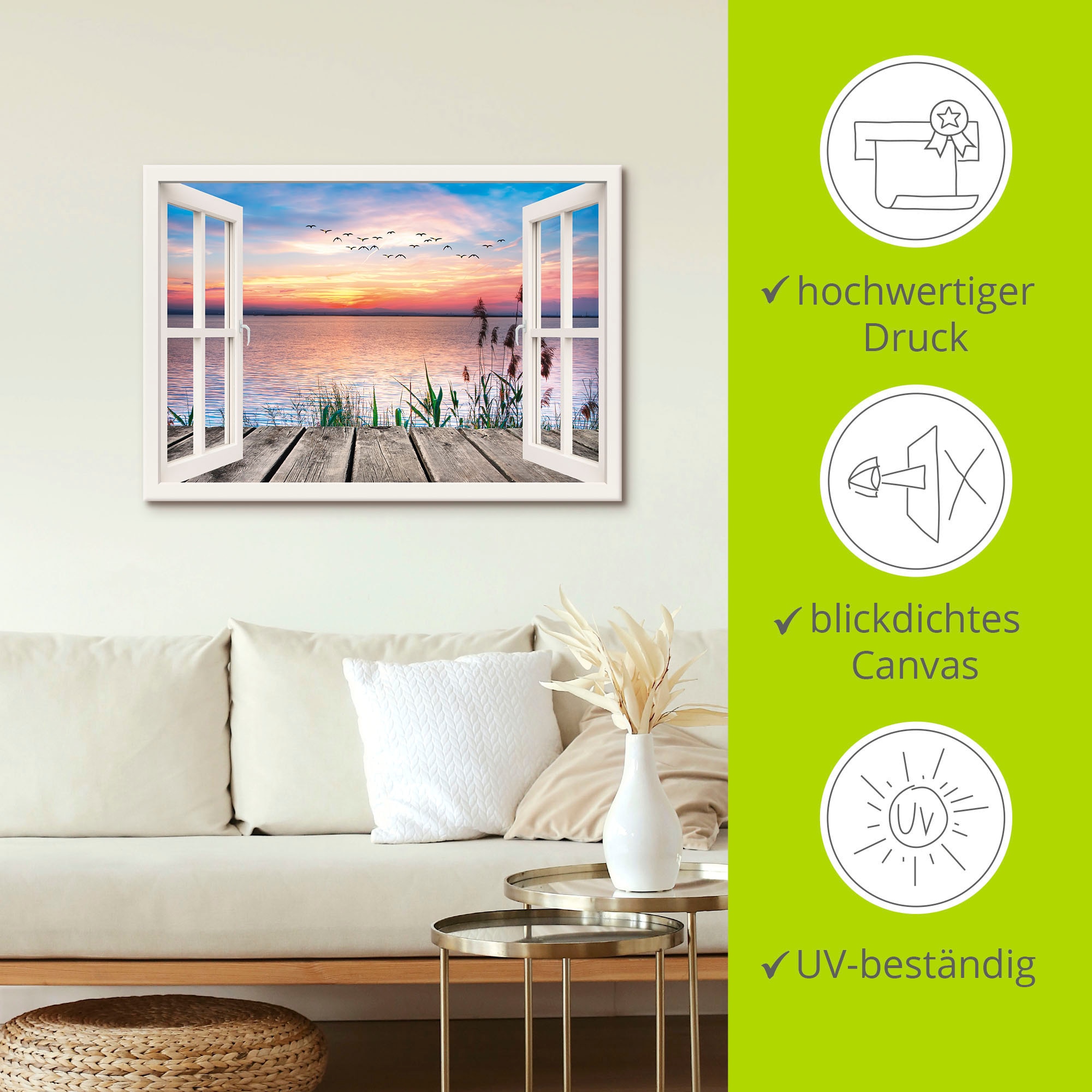Artland Wandbild »See in den Farben der Wolken«, Fensterblick, (1 St.), als Leinwandbild, Poster, Wandaufkleber in verschied. Größen
