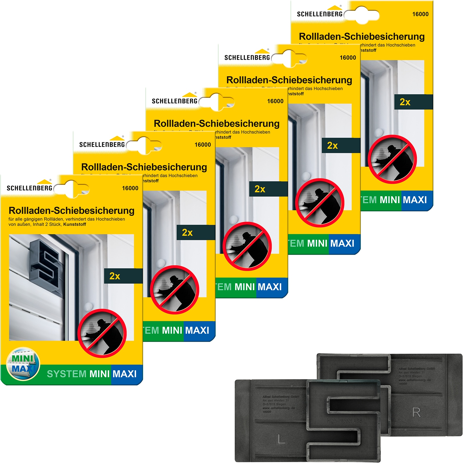 SCHELLENBERG Rollladensicherung »gegen Hochschieben des Rollladens, System Mini und Maxi«, (Set, 10 tlg.), Rollladen-Schiebesicherung, einbruchshemmend