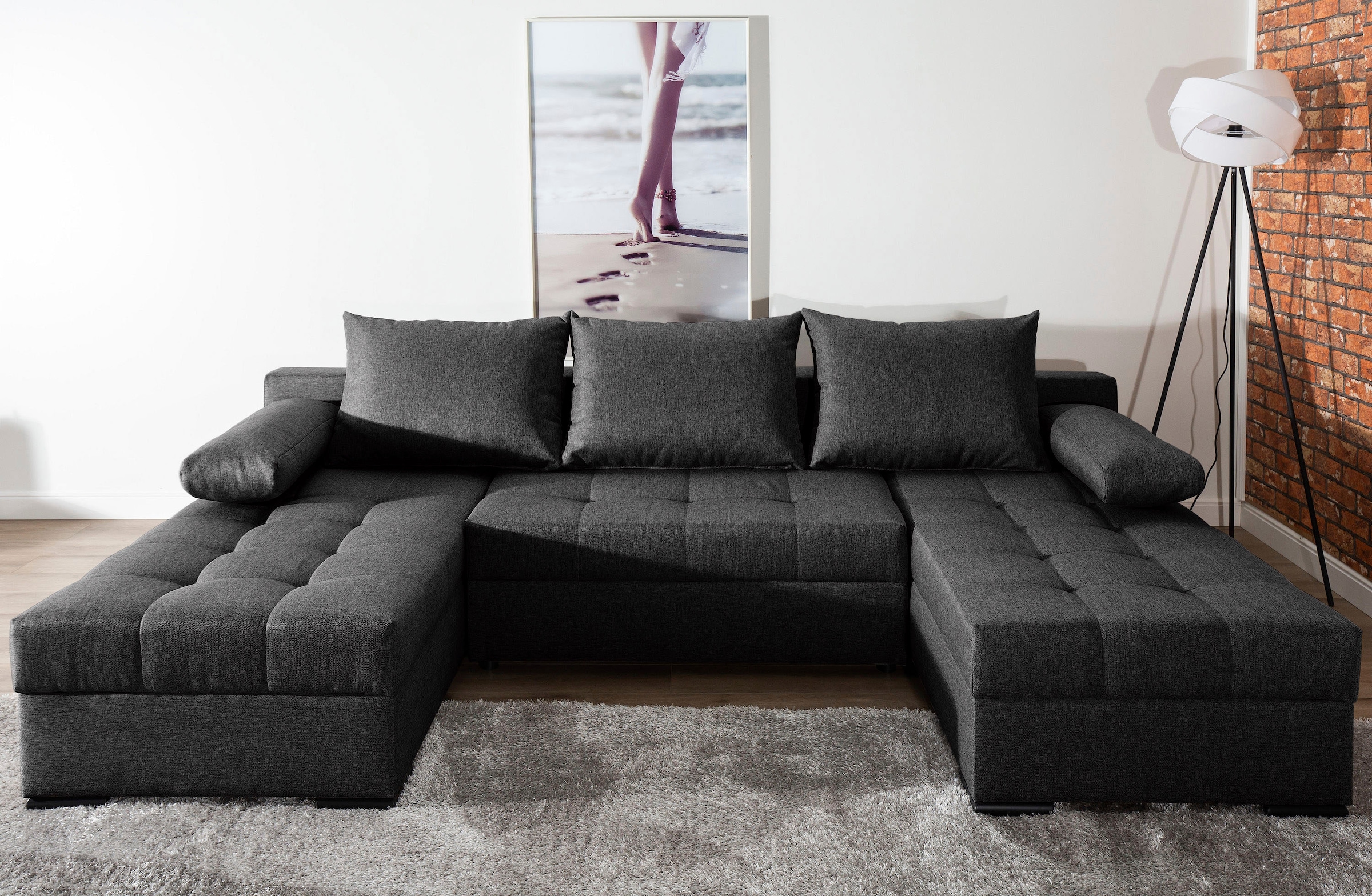 COLLECTION AB Wohnlandschaft »Josy, U-Form, Schlafsofa mit Bettkasten«, (Cord-/Mix), flexible Recamiere, Breite: 269cm, inklusive Rückenkissen