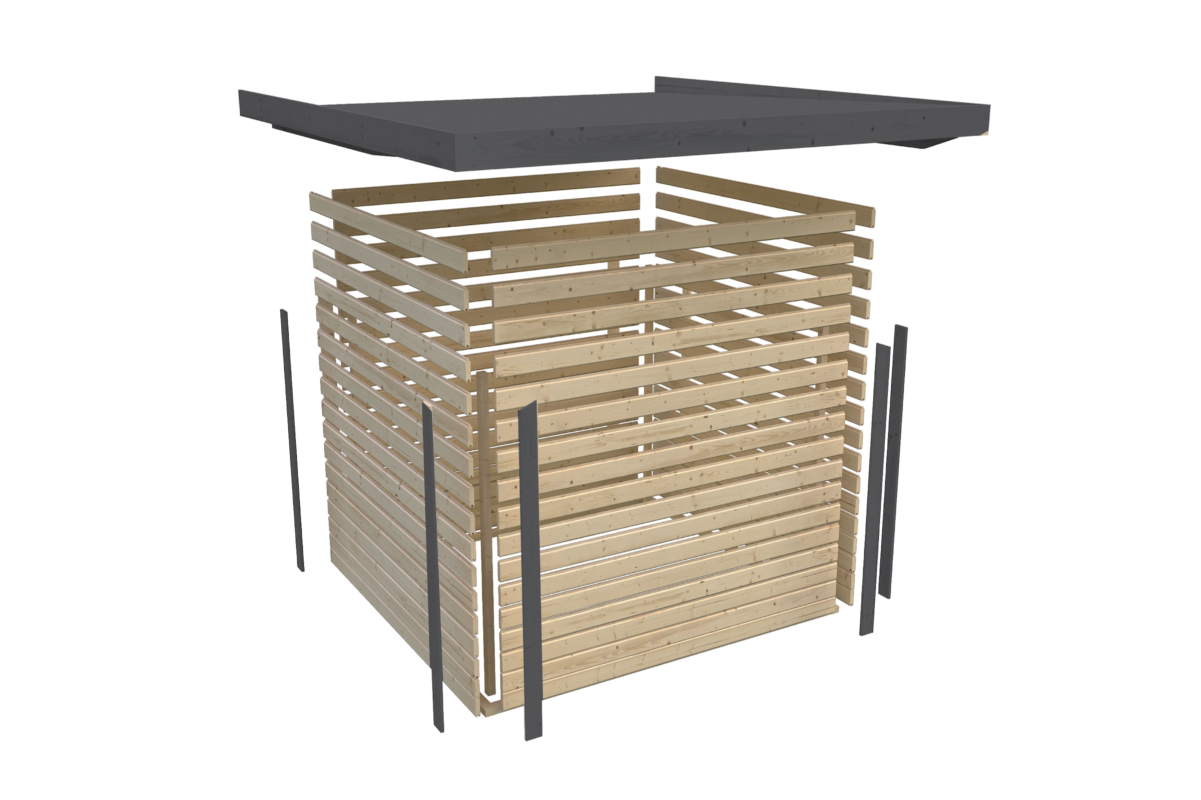 Karibu Gartenhaus »"Jupiter 3,5 B" SET terragrau, mit Anbaudach 2,35 m breit«, hochwertige Materialien: nordische Fichte, Stahlecken, Trapezblechdach