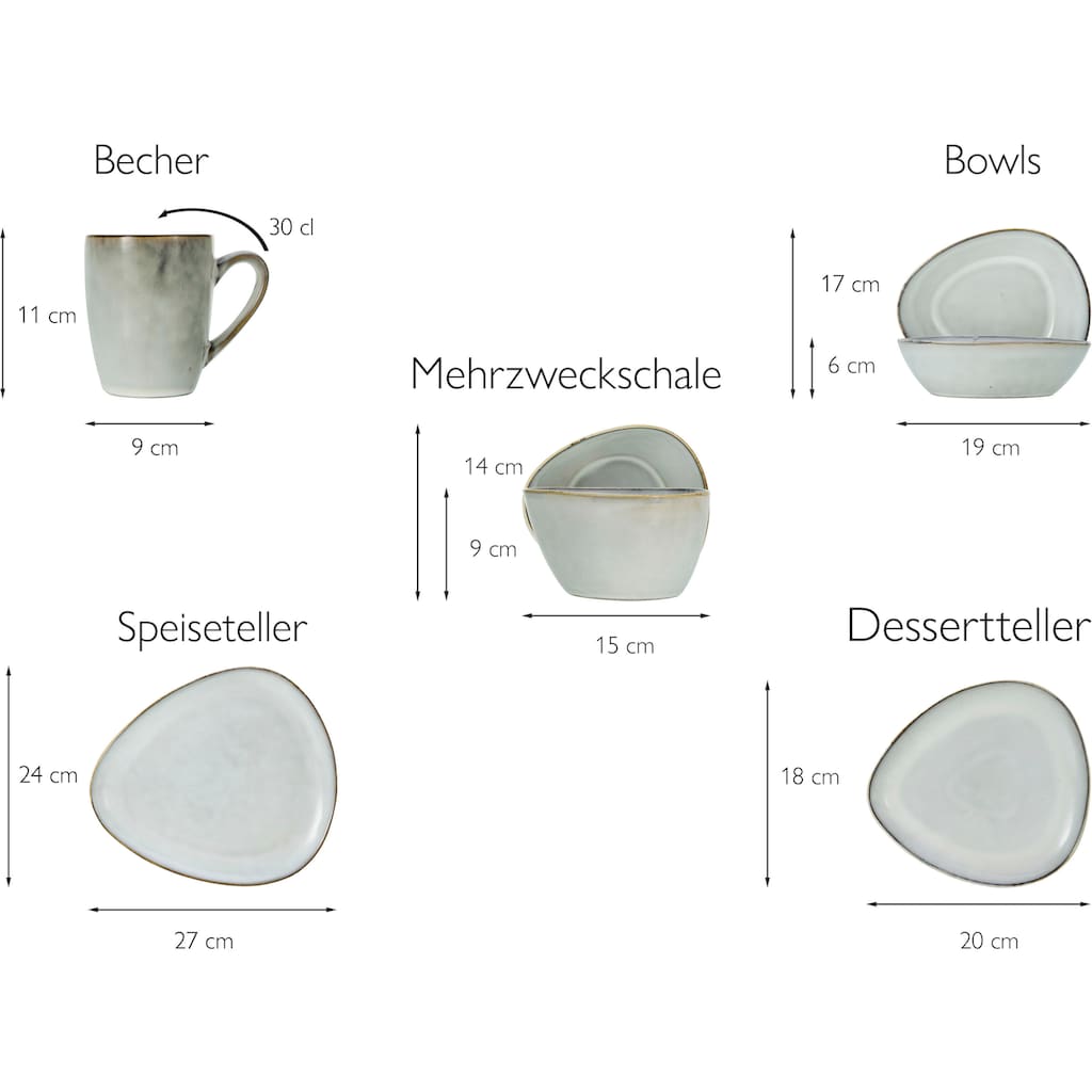 CreaTable Kombiservice »Cloudy«, (Set, 10 tlg., Kaffeeservice und Tafelservice im Set, für 2 Personen), Service, organische und unregelmäßige Form, 10 Teile, für 2 Personen