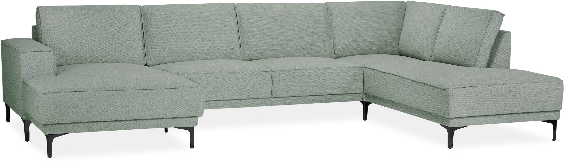 Places of Style Wohnlandschaft »XXL Sofa Oland, Struktur, Flachgewebe, Luxus-Microfaser, Boucle«, U-Form, 345 cm, Wellenunterfederung, Skandi-Design, Metallfüße