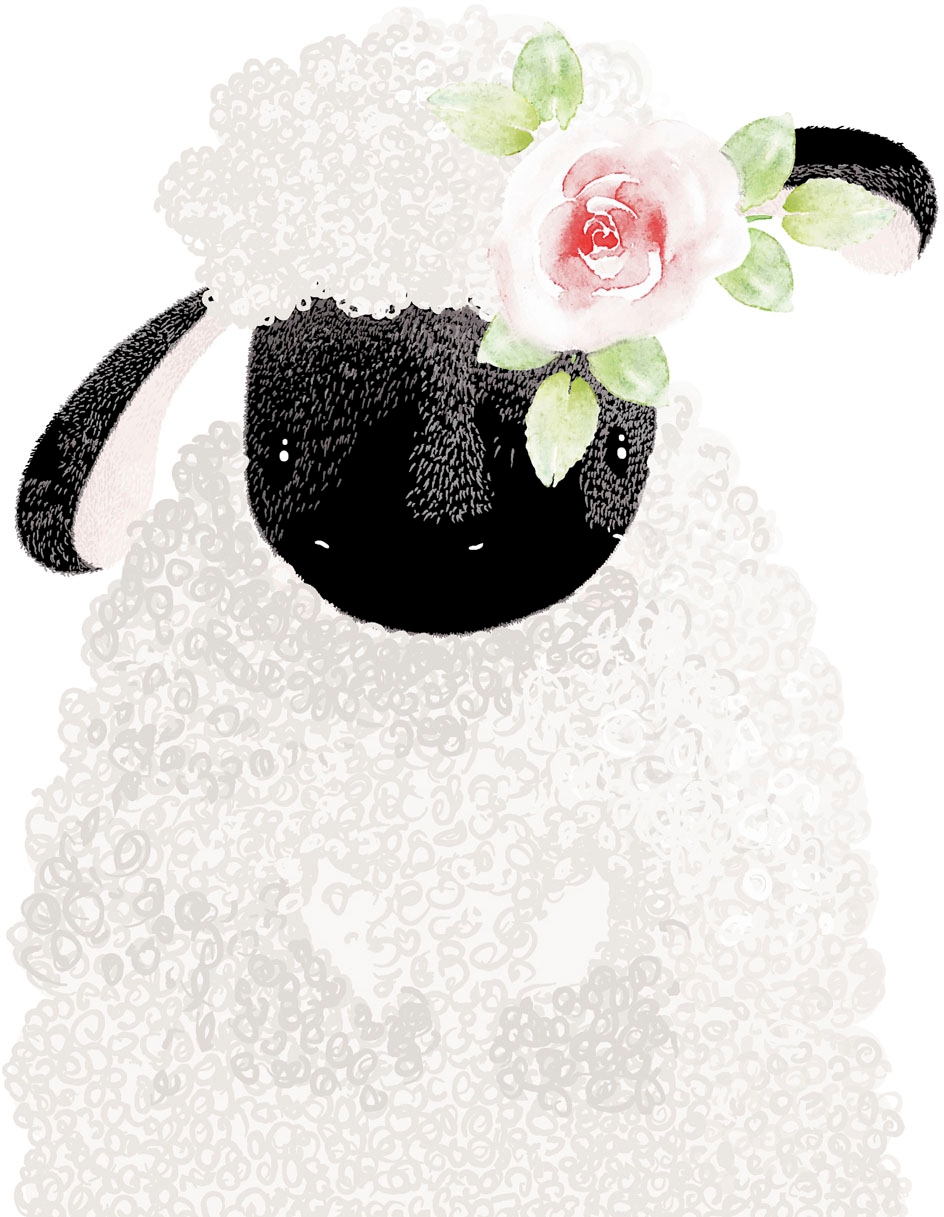 queence Metallbild »Gamba«, Tiere-Blumen, (1 St.), Stahlschild, Blechschild, Schaf, niedlich, Wanddeko, Blumenkranz