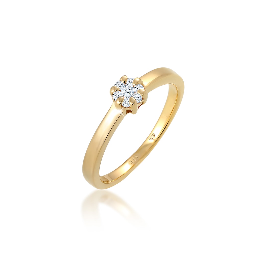 Elli DIAMONDS Verlobungsring »Blume Verlobung Diamant (0.12 ct.) 585 Gelbgold«