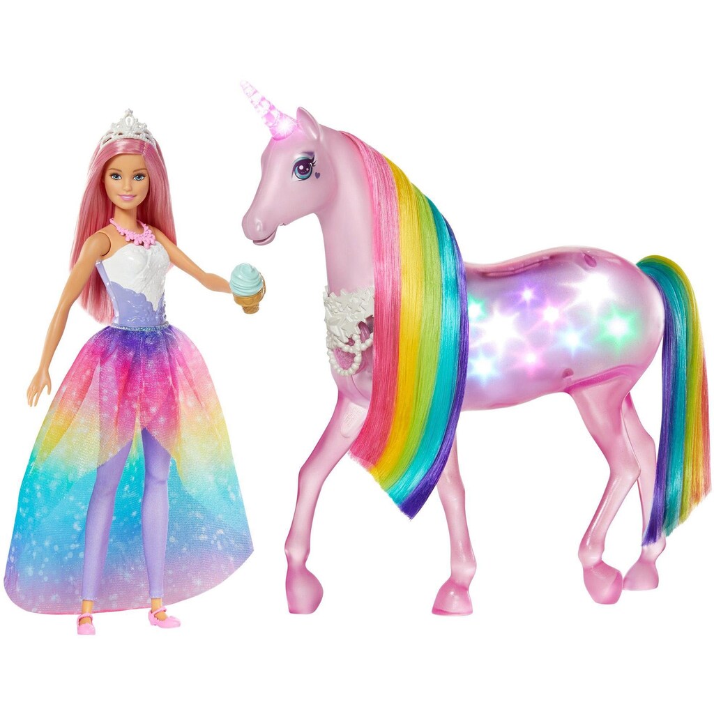 Barbie Anziehpuppe »Dreamtopia Magisches Zauberlicht Einhorn mit Puppe«