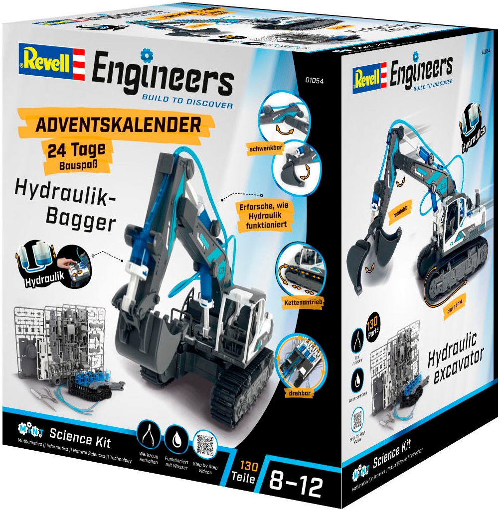 Revell® Spielzeug-Adventskalender »Engineers „Hydraulischer Bagger“, zum Bauen, Forschen u. Entdecken«, ab 8 Jahren