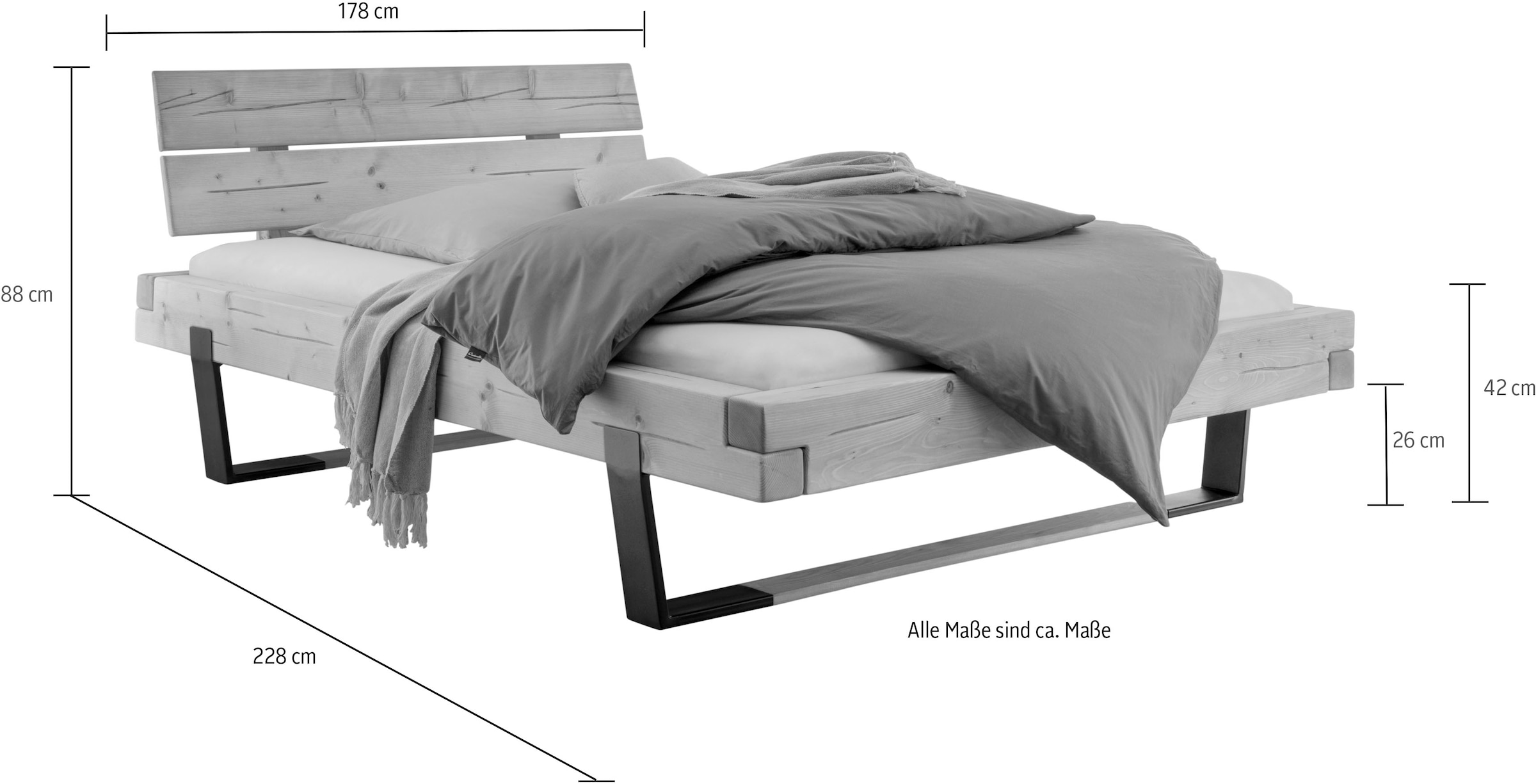 Home affaire Massivholzbett »Ultima«, aus Holz in Balken-Optik mit Holz/Metall Kufe