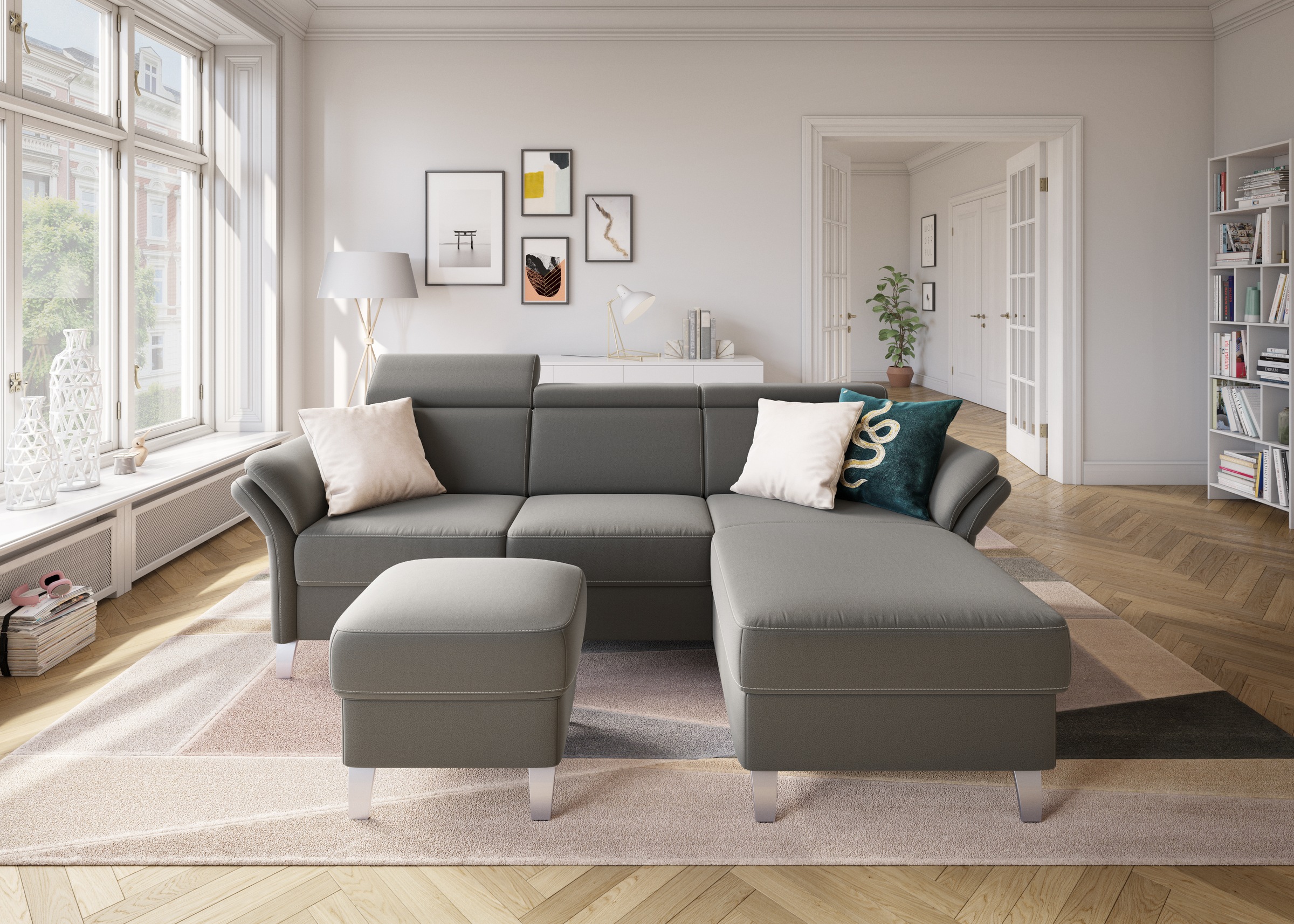 sit&more Ecksofa »Vincenzo L-Form«, inklusive Kopfteilverstellung, wahlweise mit Bettfunktion, Bettkasten