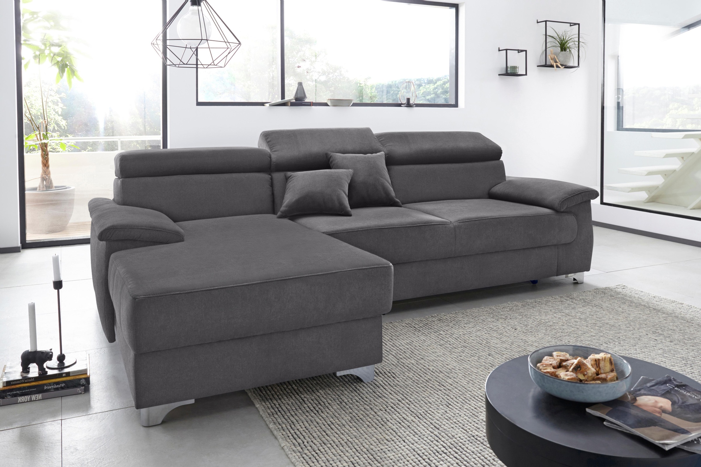 DOMO collection Ecksofa »Mira, inklusive Kopfteilverstellung für mehr Wohlfühlkomfort, L-Form«, wahlweise mit Bettfunktion und Bettkasten, elegant und modern