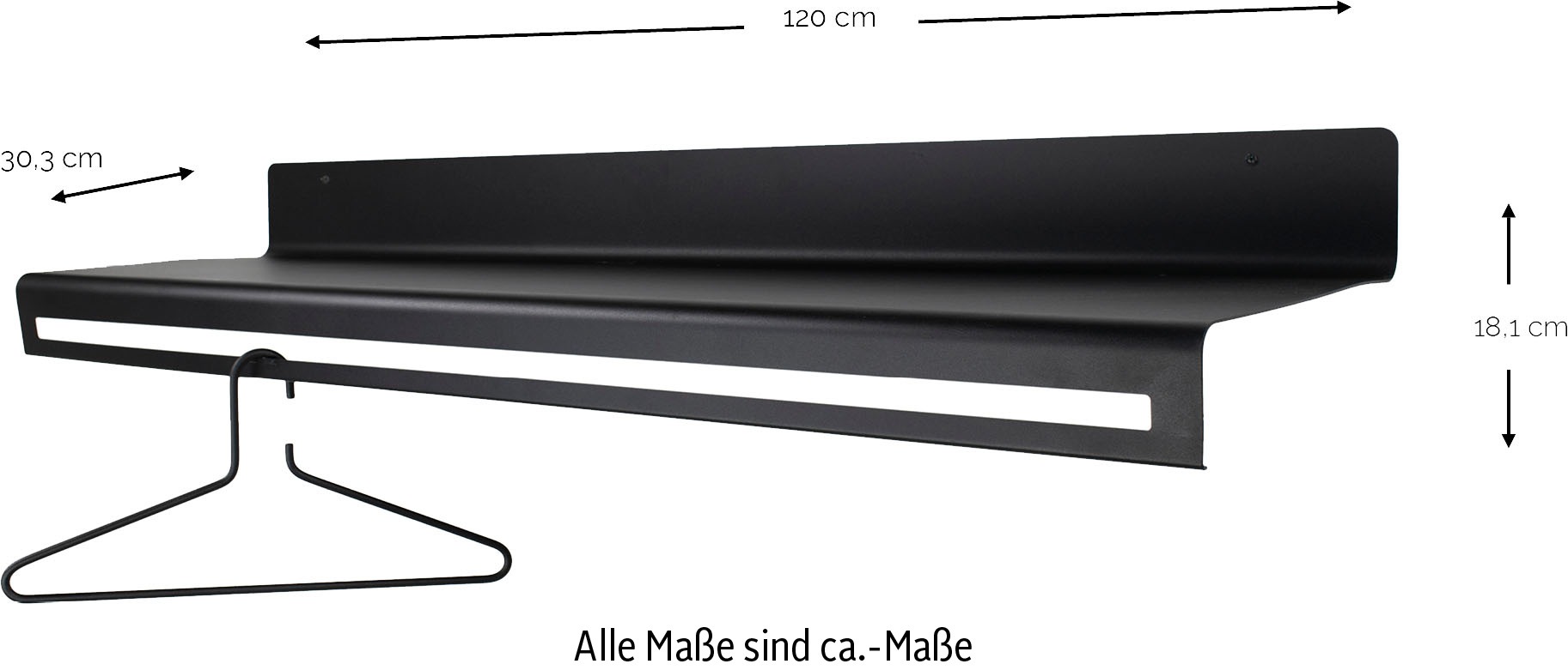 Spinder Design Garderobenleiste »SWAY 120«, (1 St.), 2-in-1 Wandregal + Garderobe