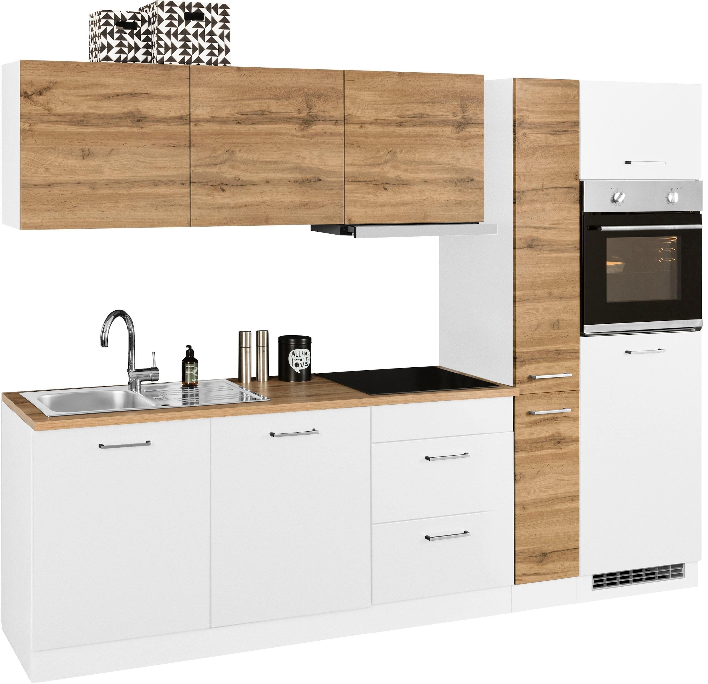 KOCHSTATION Küchenzeile »KS-Kehl«, mit E-Geräten, Breite 270 cm, inkl. Kühlschrank