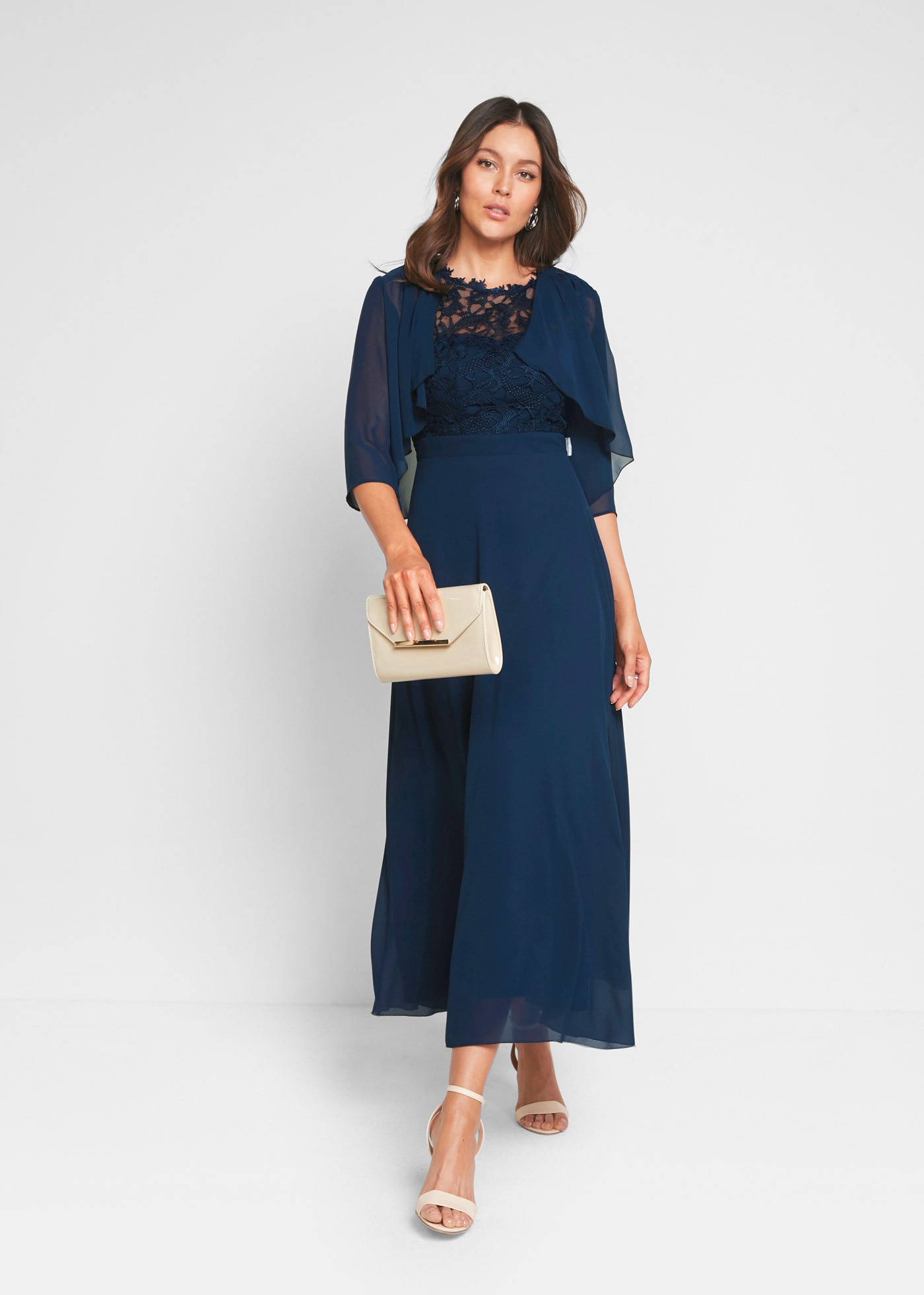 bonprix Maxikleid »Maxikleid mit Spitze« für festliche Anlässe, vollständig gefüttert, taillierte Passform