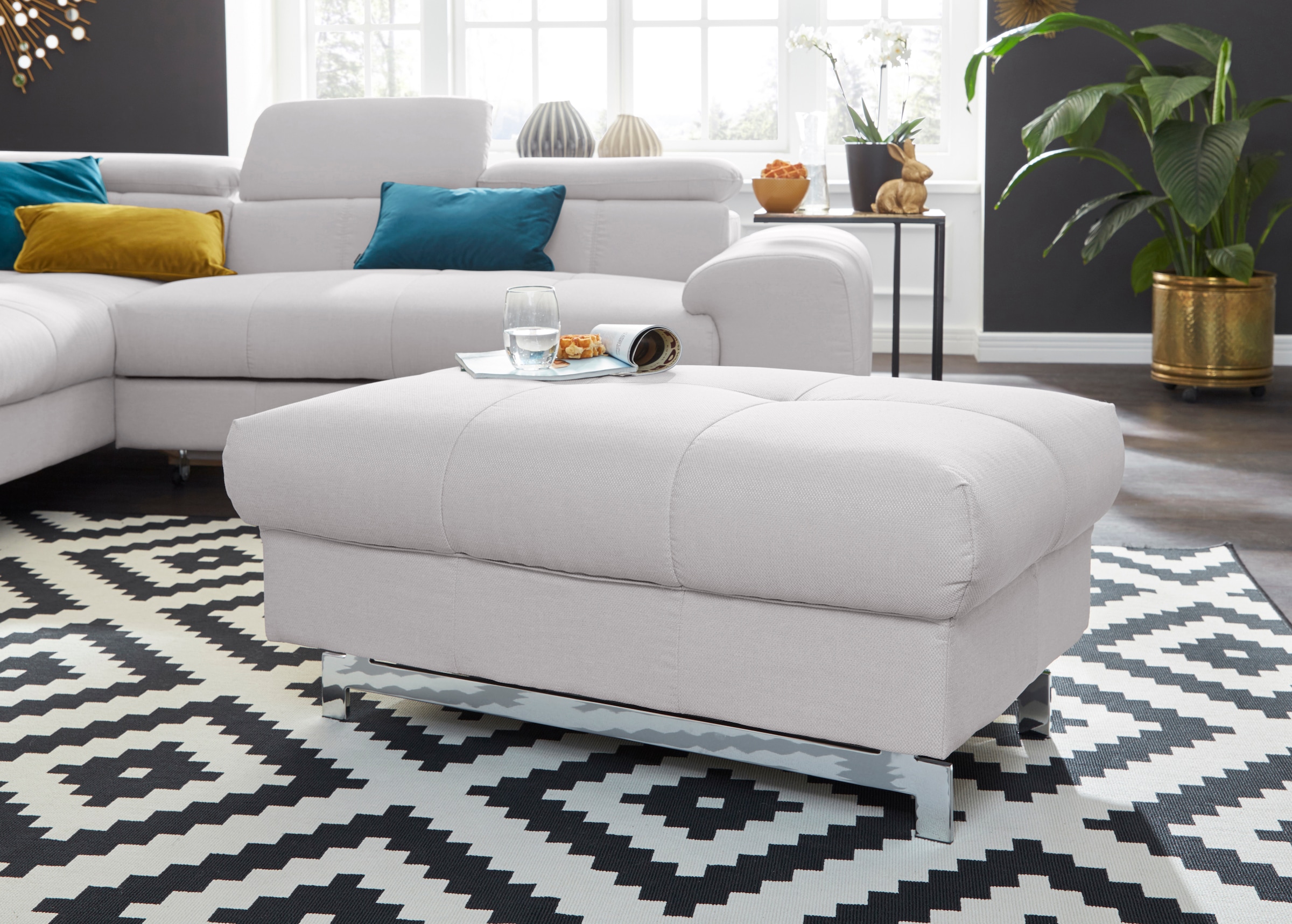 COTTA Polstergarnitur »Chef L-Form«, (Set, 2 tlg.), Set bestehend aus: Ecksofa mit Kopfteilverstellung & Hocker