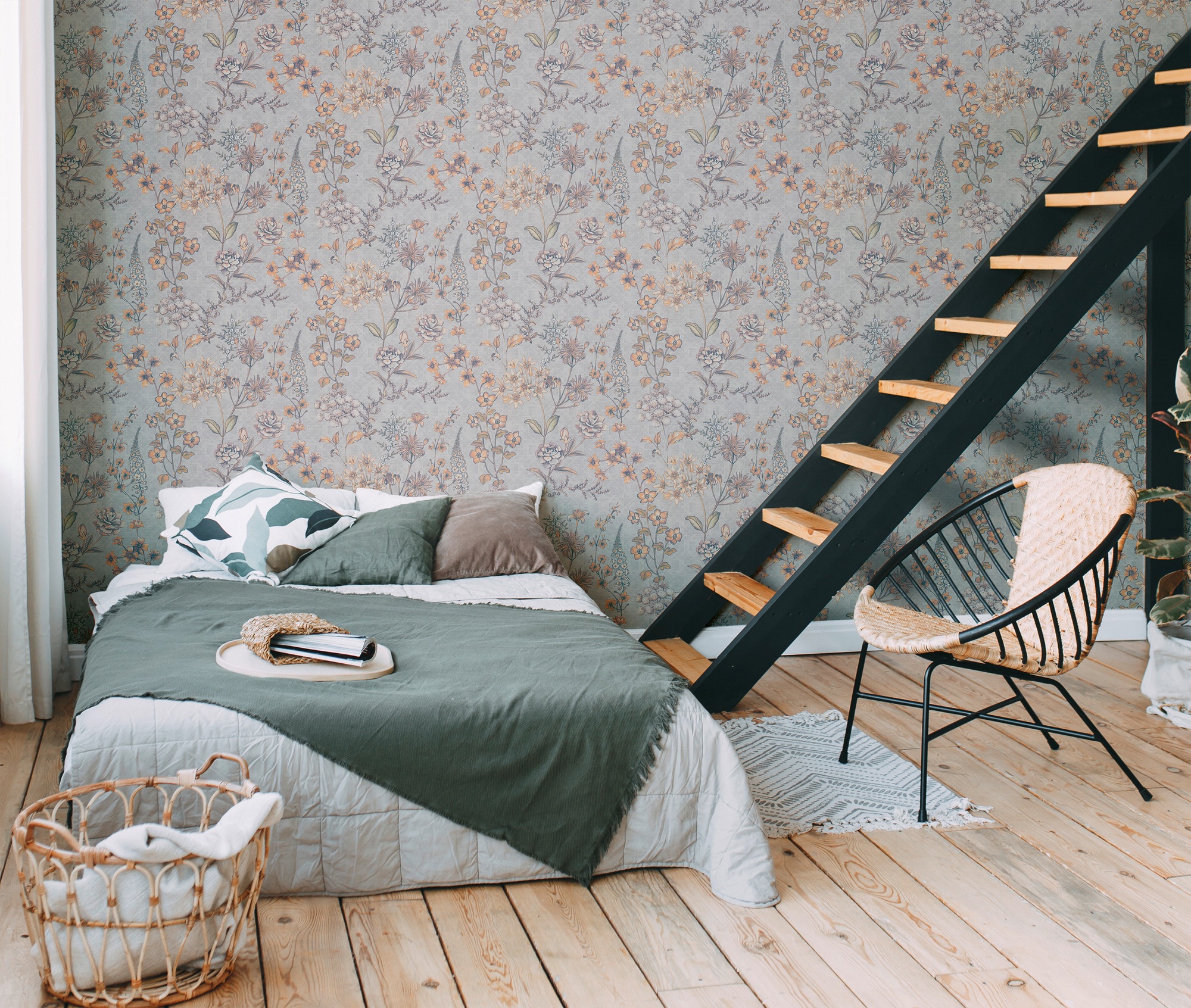 living walls Vliestapete »Metropolitan Stories. Travel Styles. Blumentapete«, matt-gemustert-neutral, Tapete Skandinavisch Skandi-Stil Floral Tapeten Wohnzimmer modern Flur