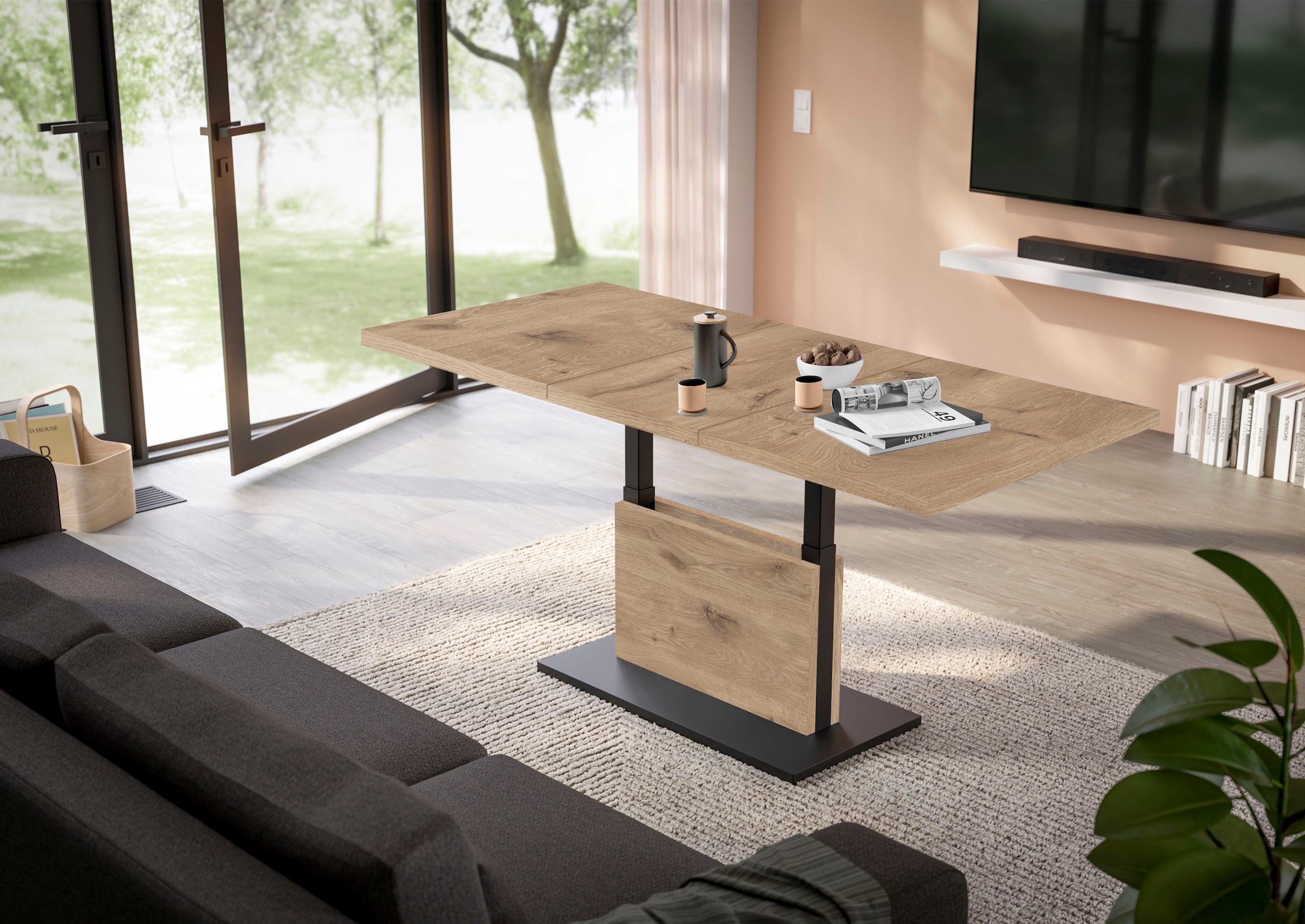 Mäusbacher Couchtisch »Lift Couchtisch«, höhenverstellbar 56-75cm, Breite Tischplatte 120-160cm, Metallgestell