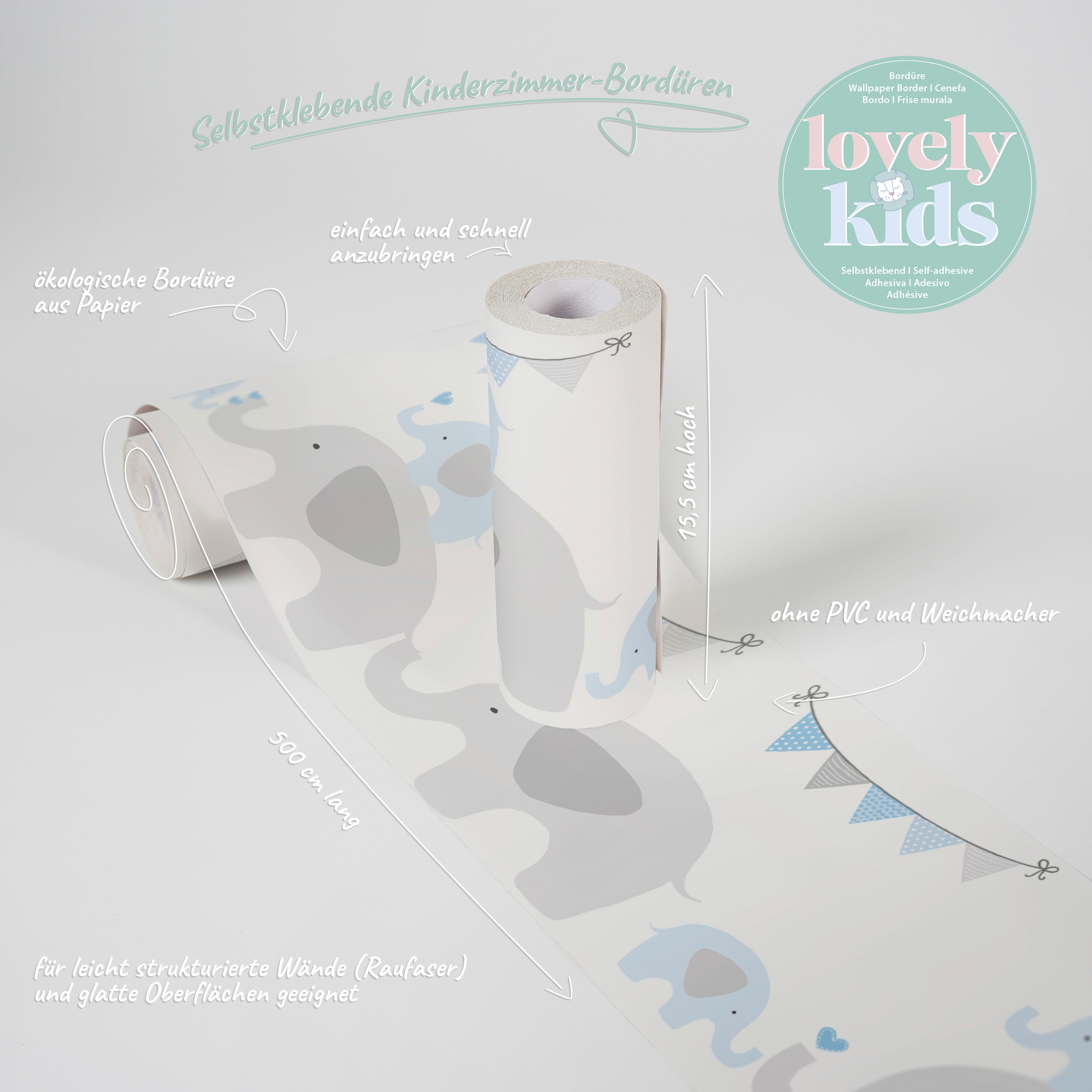 A.S. Création Bordüre »Elephant Party«, Motiv-abstrakt-naturalistisch, Tapete Kinder Borte Wohnzimmer Schlafzimmer Küche Design Kinderzimmer