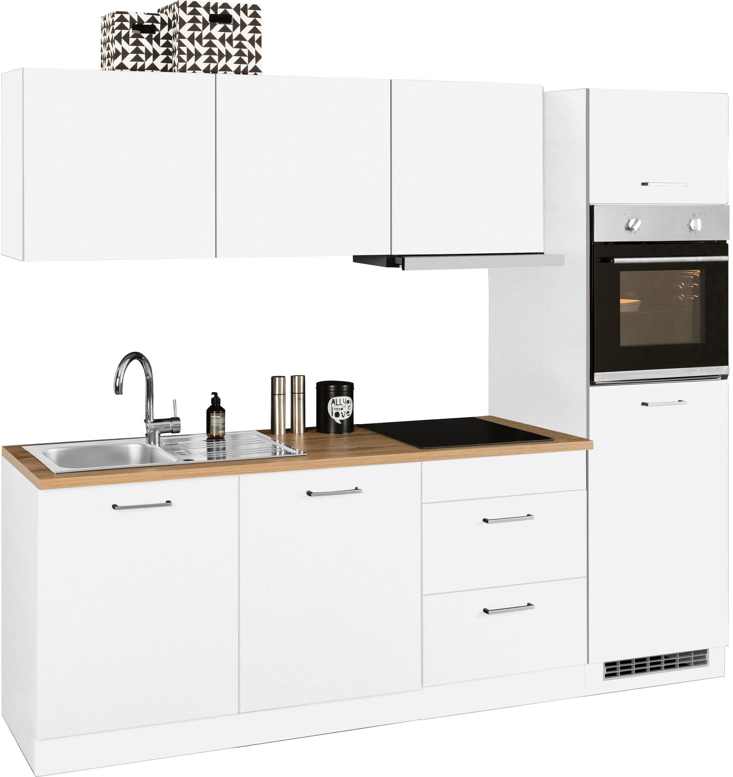 KOCHSTATION Küchenzeile »KS-Kehl«, mit E-Geräten, Breite 240 cm, inkl. Kühlschrank und Geschirrspüler