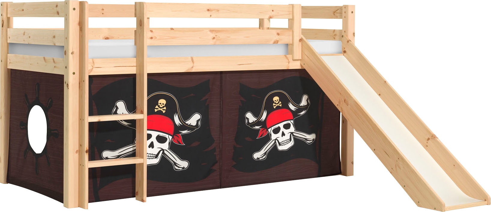 Vipack Spielbett "Pino, Kiefer massiv, mit Rolllattenrost u. Textil-Set, Ma günstig online kaufen