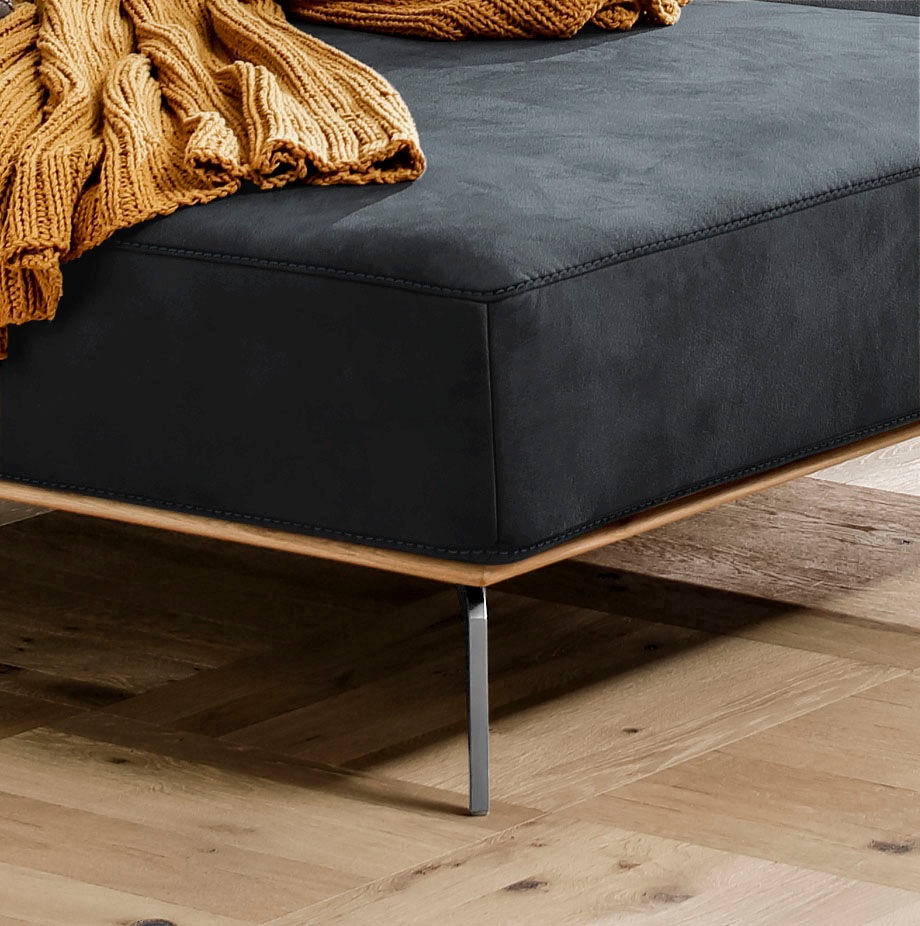 W.SCHILLIG Ecksofa »run, Designsofa mit tollem Sitzkomfort, L-Form«, mit elegantem Holzsockel, Füße in Chrom glänzend, Breite 279 cm