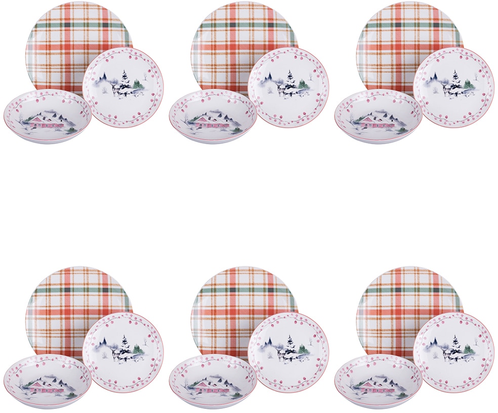 Villa d'Este Tafelservice »Geschirr-Set, Service Xmas Village, Winter, Advent, Weihnachten«, (Set, 18 tlg.), Speiseteller, Suppenteller, Dessertteller, 18 Teile, für 6 Personen