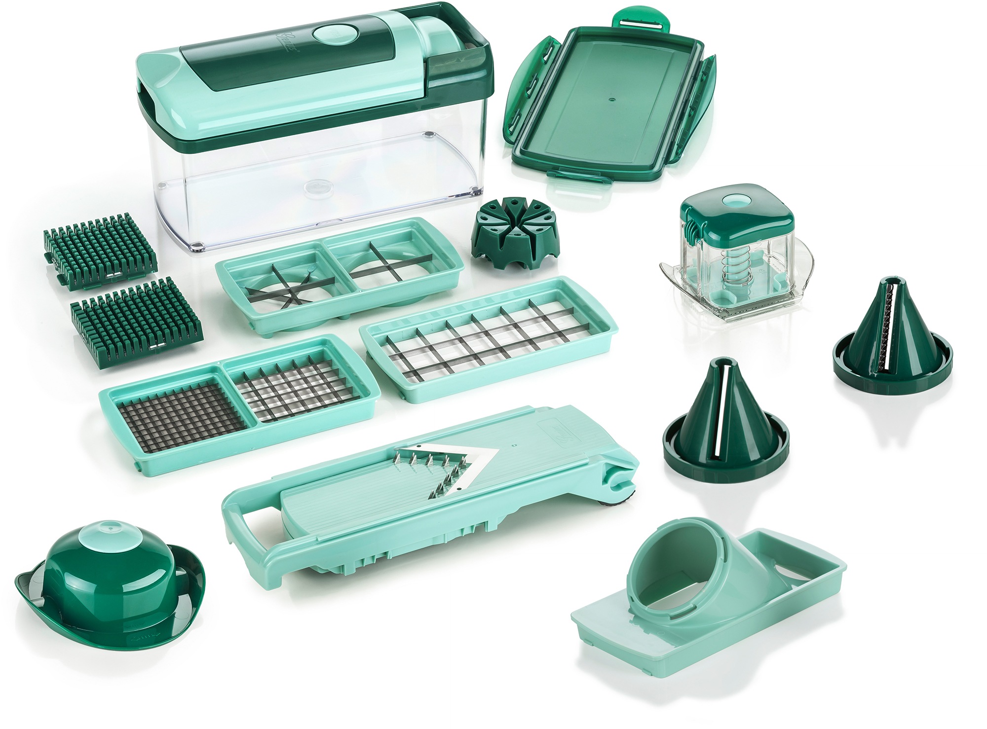 Genius Gemüseschneider »Nicer Dicer Fusion«, 13-teilig inkl. Julietti Spiralschneider, 2500 ml Auffangbehälter