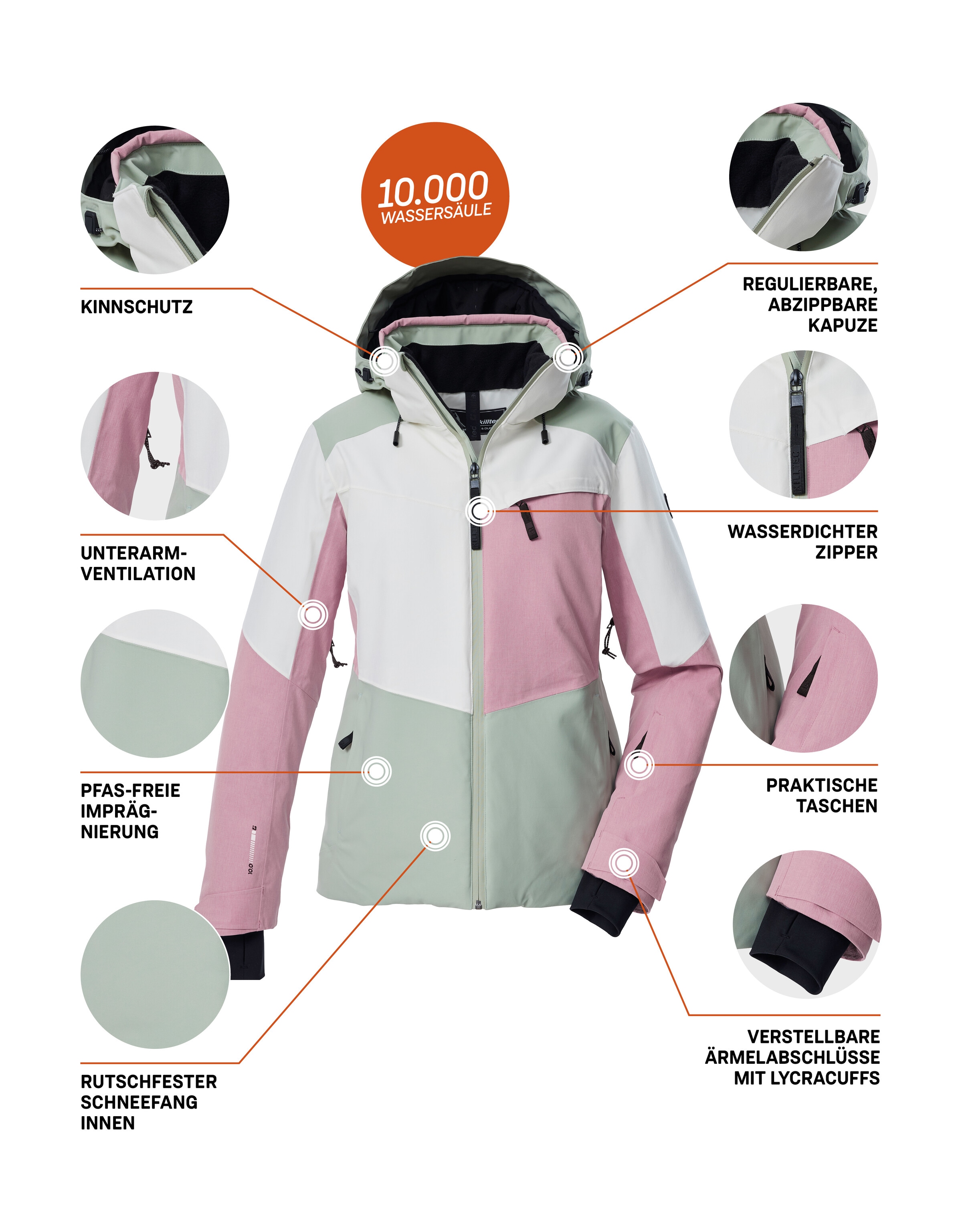 Killtec Skijacke »KSW 39 WMN SKI JCKT«, Wasserdichte Damen Skijacke mit Atmungsaktivität und cleveren Features