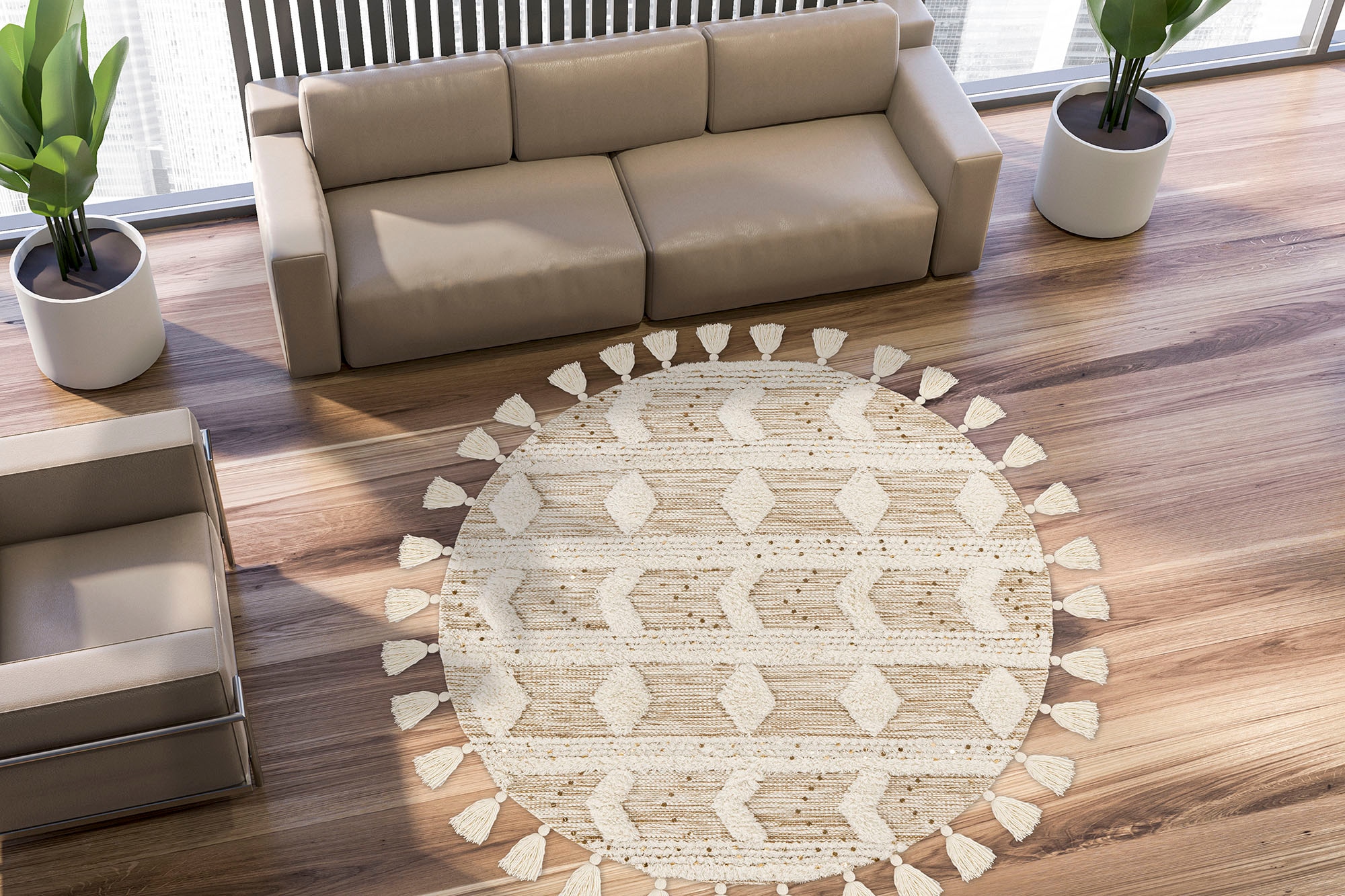 me gusta Wollteppich »Bohist 425«, rund, 18 mm Höhe, Wohnzimmer, Hoch-Tief-Struktur, Boho, Ethno