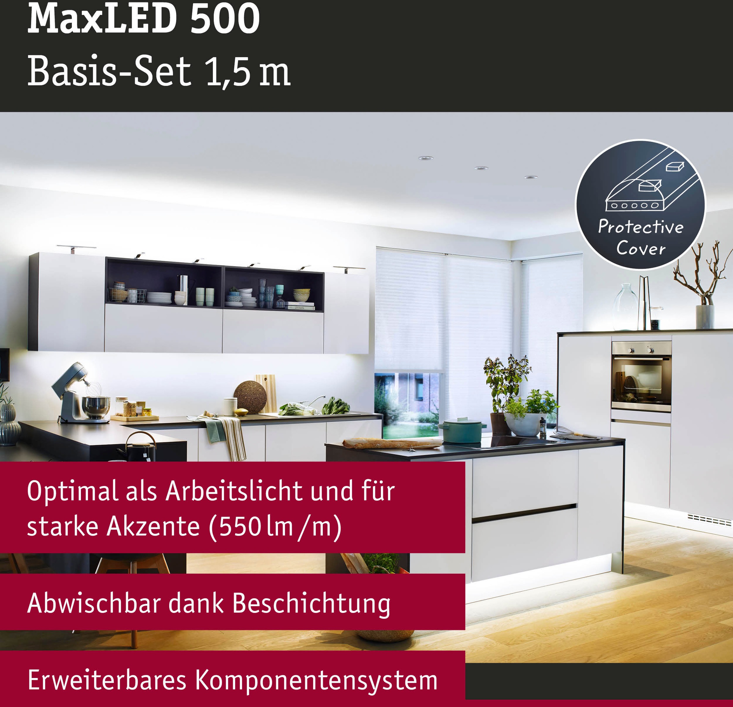 Paulmann LED-Streifen »MaxLED 500 Basisset 1,5m Tageslichtweiß IP44 8,5W 825lm beschichtet«, 1 St.-flammig