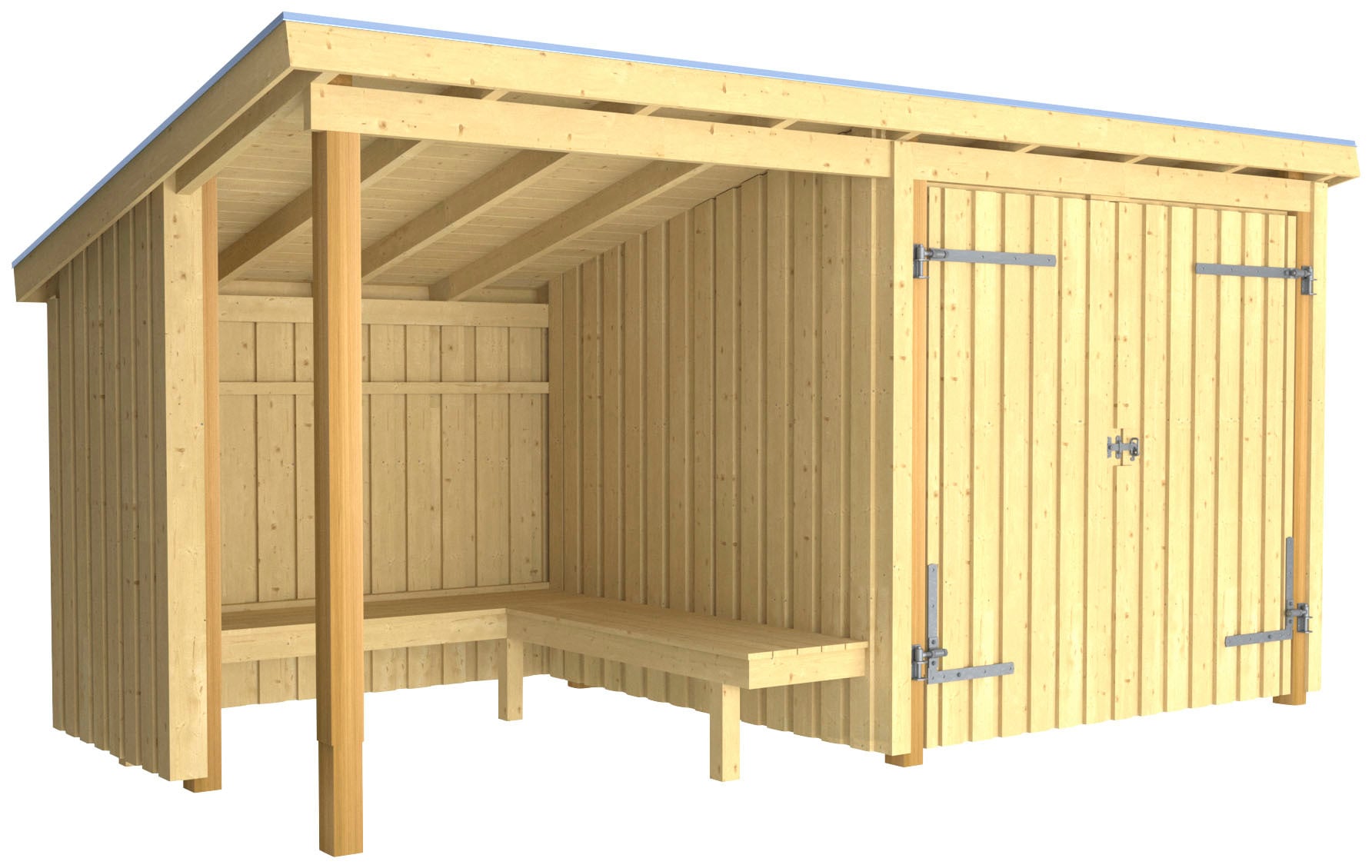 PLUS Gartenhaus »Nordic Multi«, (Packung), Gartenhaus 9,5 m², mit Doppeltür, Dachpappe/Aluleisten/H-Füße