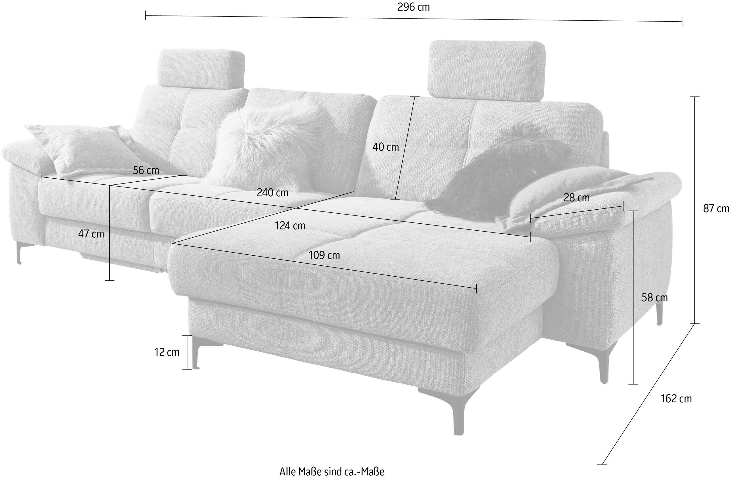 3C Carina Ecksofa »Burnaby bequem und modern, L-Form«, 2 Kopfstützen, optional mit Schlaf- und motorischer Relaxfunktion