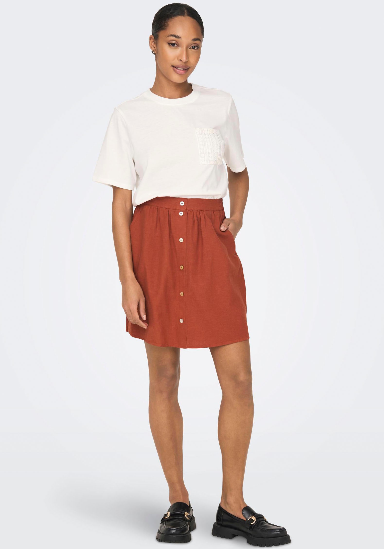 ONLY Minirock »ONLKERRY MW SHORT BUT LINEN BL SKIRT PNT«