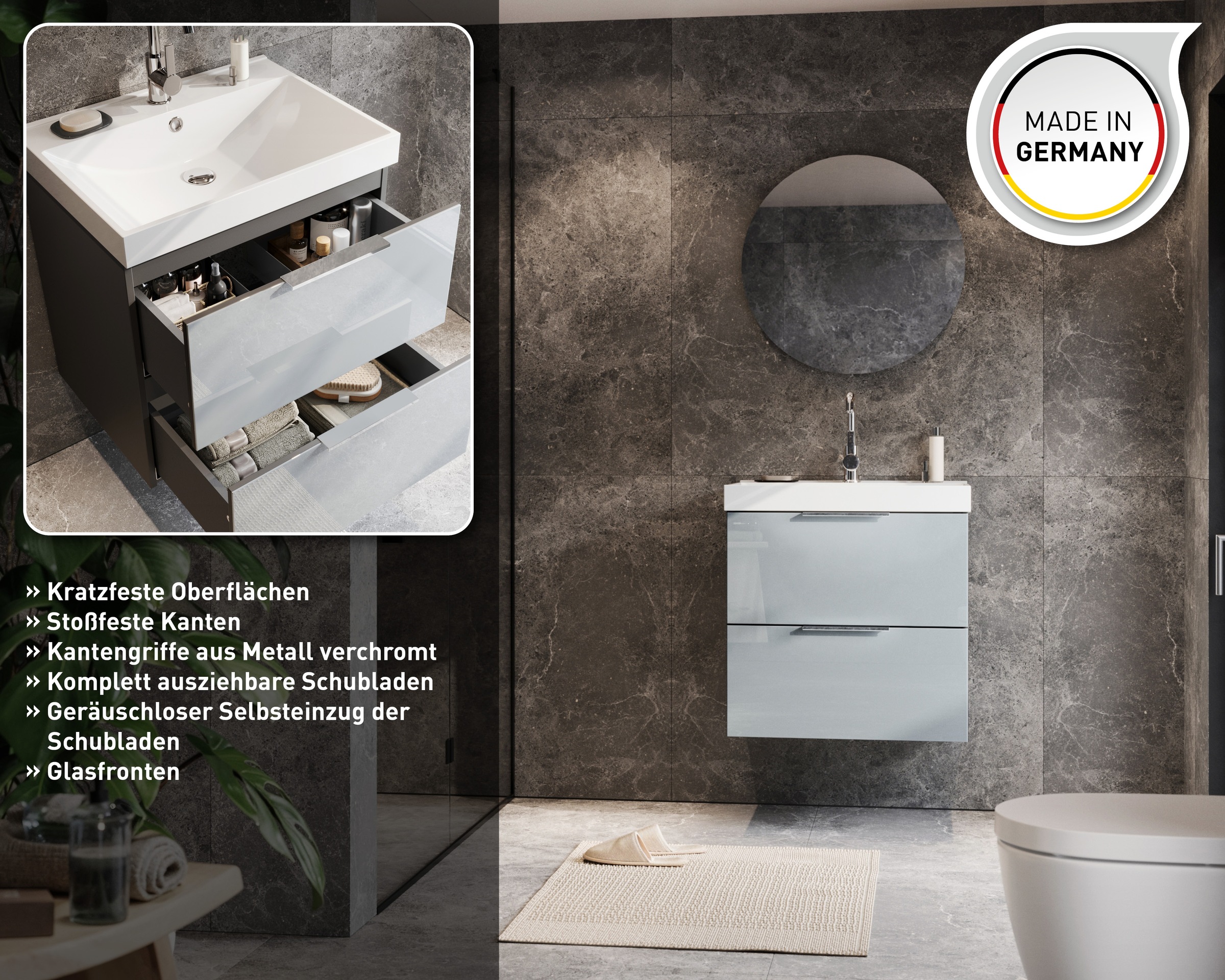 GERMANIA Waschtisch »Bisbee« 1 Stk. tlg. Waschtisch mit Glasfront in verschiedenen Breiten