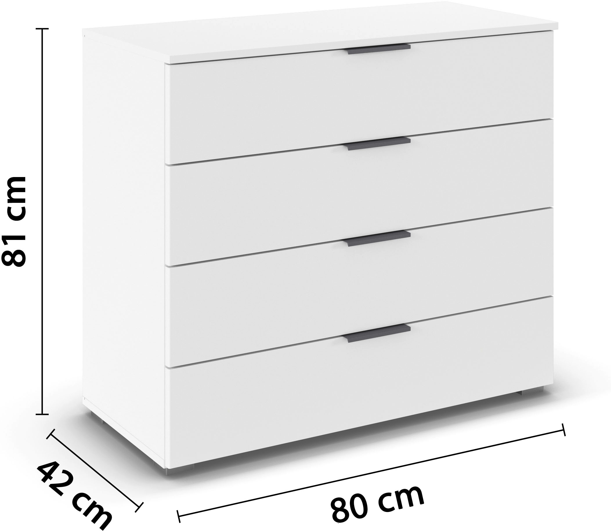 rauch Schubkastenkommode »Sideboard Schubladenkommode AGORDO mit Dekor- oder Hochglanzfront«, (in zwei Griff-Farben, Breite 80 cm inkl. Soft-Close-Funktion), vier große und geräumige Schubladen mit viel Stauraum MADE IN GERMANY