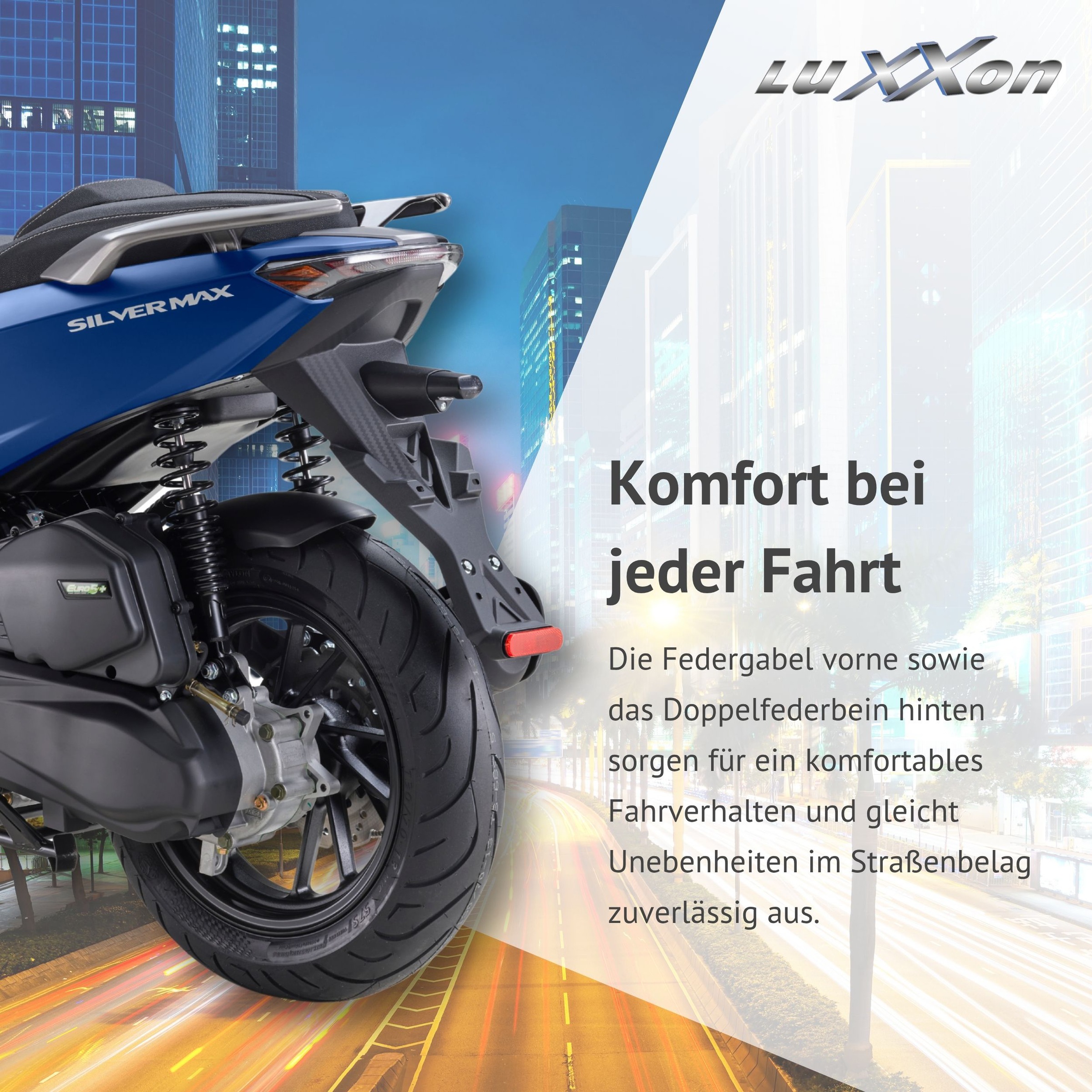 Luxxon Motorroller »Silvermax 125 (85 km/h), E5+, Maxi-Scooter, matt-anthrazit« 125 cm³ 85 km/h Euro 5+ 9,9 Euro 5+, Windschild, CBS, USB-Anschluss, Maxi-Scooter, Keyless Go