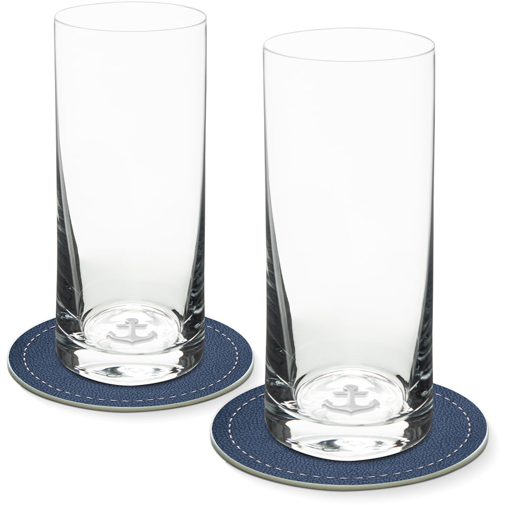 Contento Longdrinkglas, (Set, 4 tlg., 2 Longdrinkgläser und 2 Untersetzer)