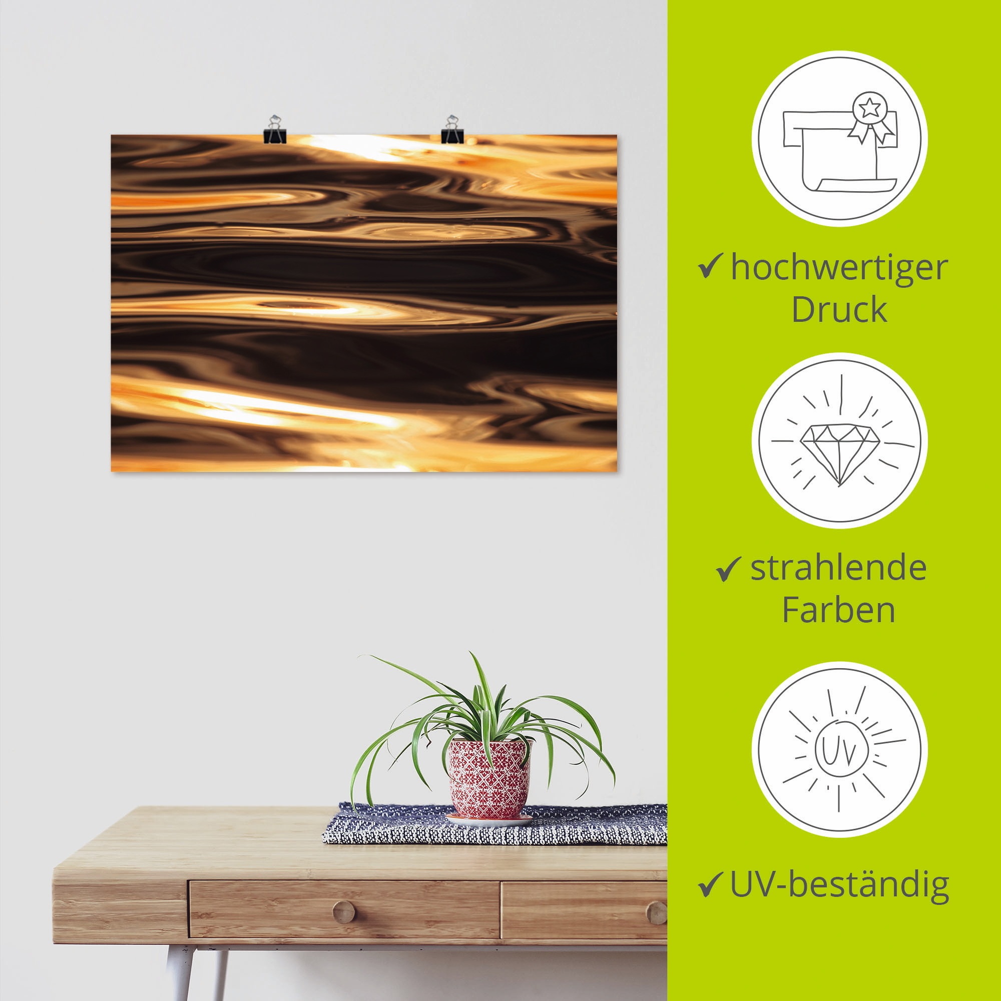 Artland Wandbild »Goldenes Wasser des Meeres«, Gewässer, (1 St.), als Alubild, Outdoorbild, Leinwandbild, Poster in verschied. Größen
