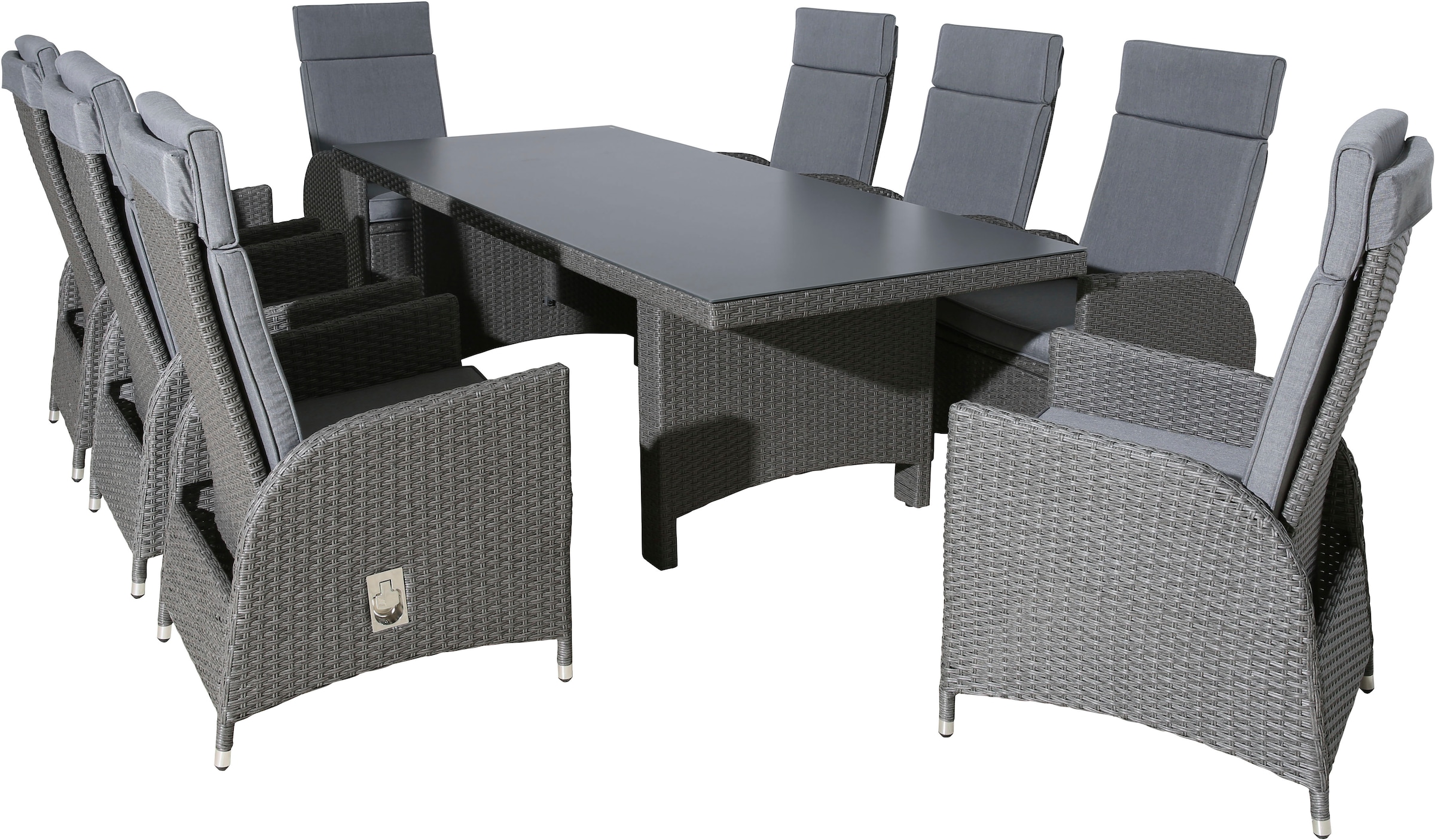 KONIFERA Garten-Essgruppe »»Newcastle«« Set, 8 Sessel, Rückenlehne verstellbar, Tisch 100x230x75 cm, inkl. Auflagen, 17 Stk. tlg. Aluminium/Polyrattan