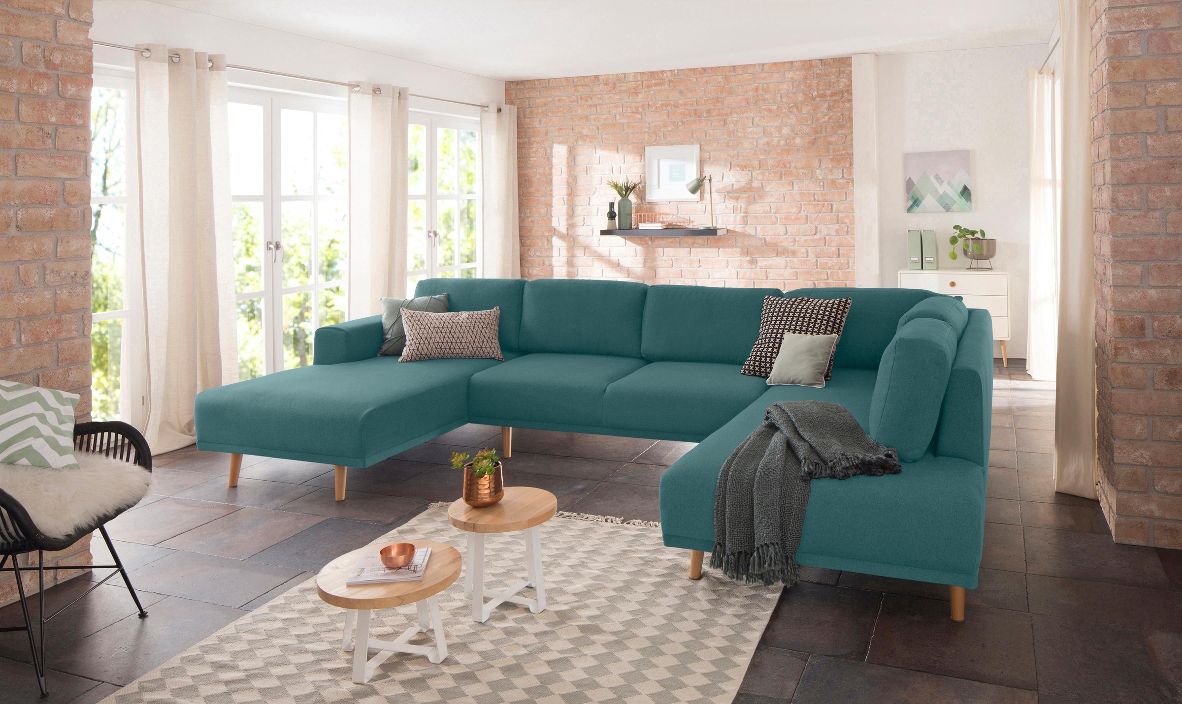 Home affaire Wohnlandschaft »Lasse U-Form«, im scandinavischem Stil mit Holzfüßen