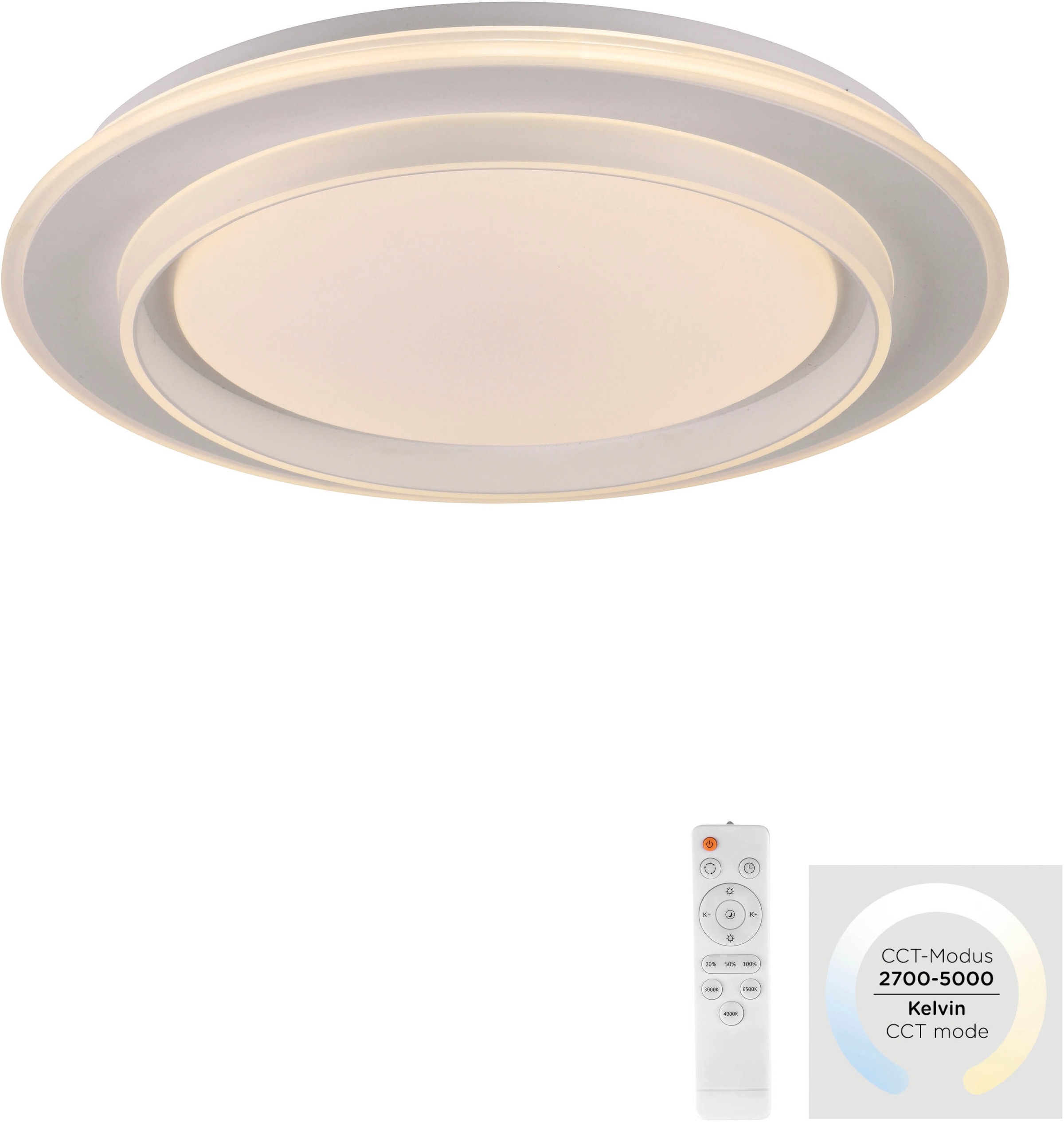 JUST LIGHT LED Deckenleuchte »LAGO« LED-Board 1 Stk. warmweiß - kaltweiß CCT-Farbtemperatursteuerung, Infrarot-FB, Stufenlos dimmbar, Memory