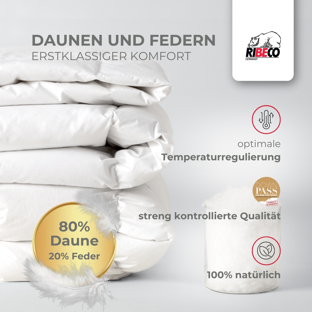 RIBECO Daunenbettdecke »Johanna« leicht Füllung 80Daunen20Federn Bezug Baumwolle 1 Stk. tlg. Naturprodukt zum TOP-Preis!