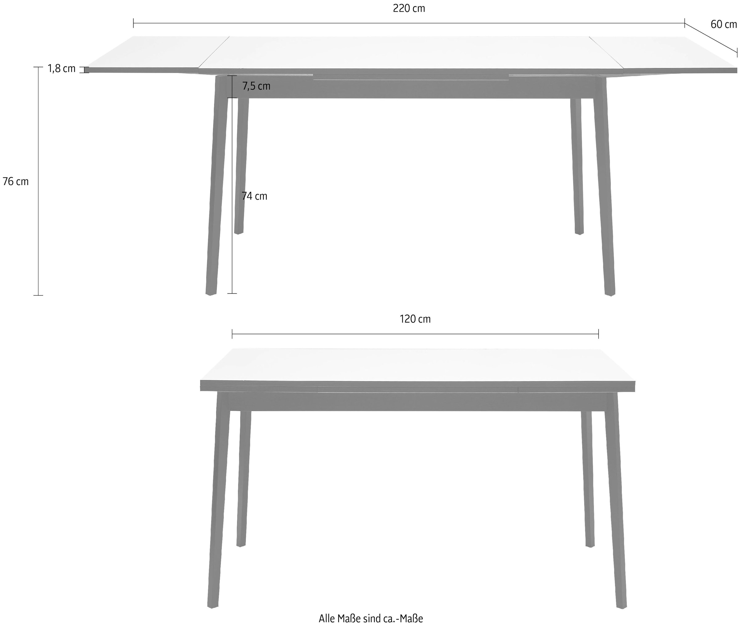 Massivholz by bestellen »Basic Hammel Gestell online Single«, 120(220)x80 und Tishplatte Furniture Melamin Esstisch aus cm, Hammel in
