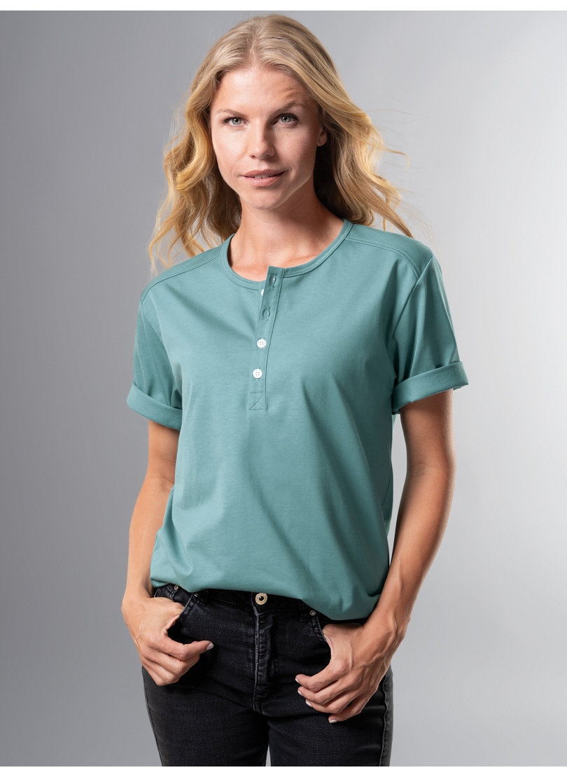 Trigema T-Shirt »TRIGEMA T-Shirt mit Knopfleiste DELUXE Baumwolle«, (1 tlg.)